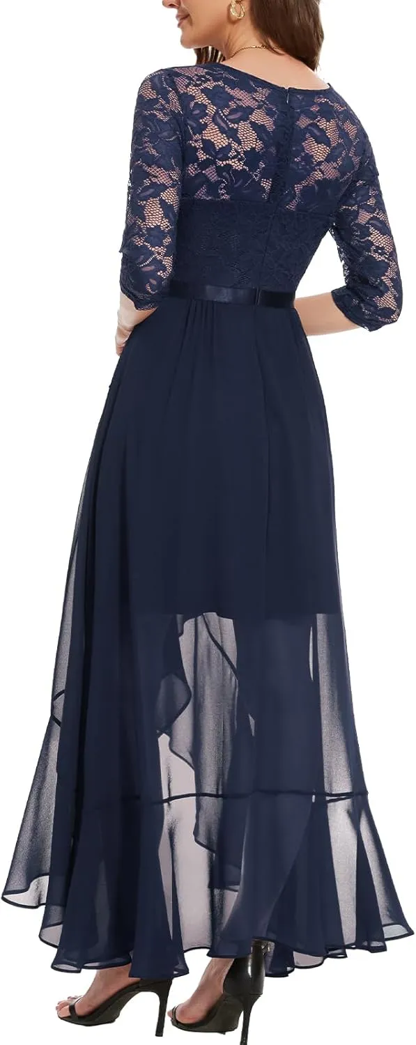 Bbonlinedress Women's V-Neck Dress for Women Wedding Guest Hi-Lo Floral Lace Prom Cocktail Party Formal Bridesmaid Dress