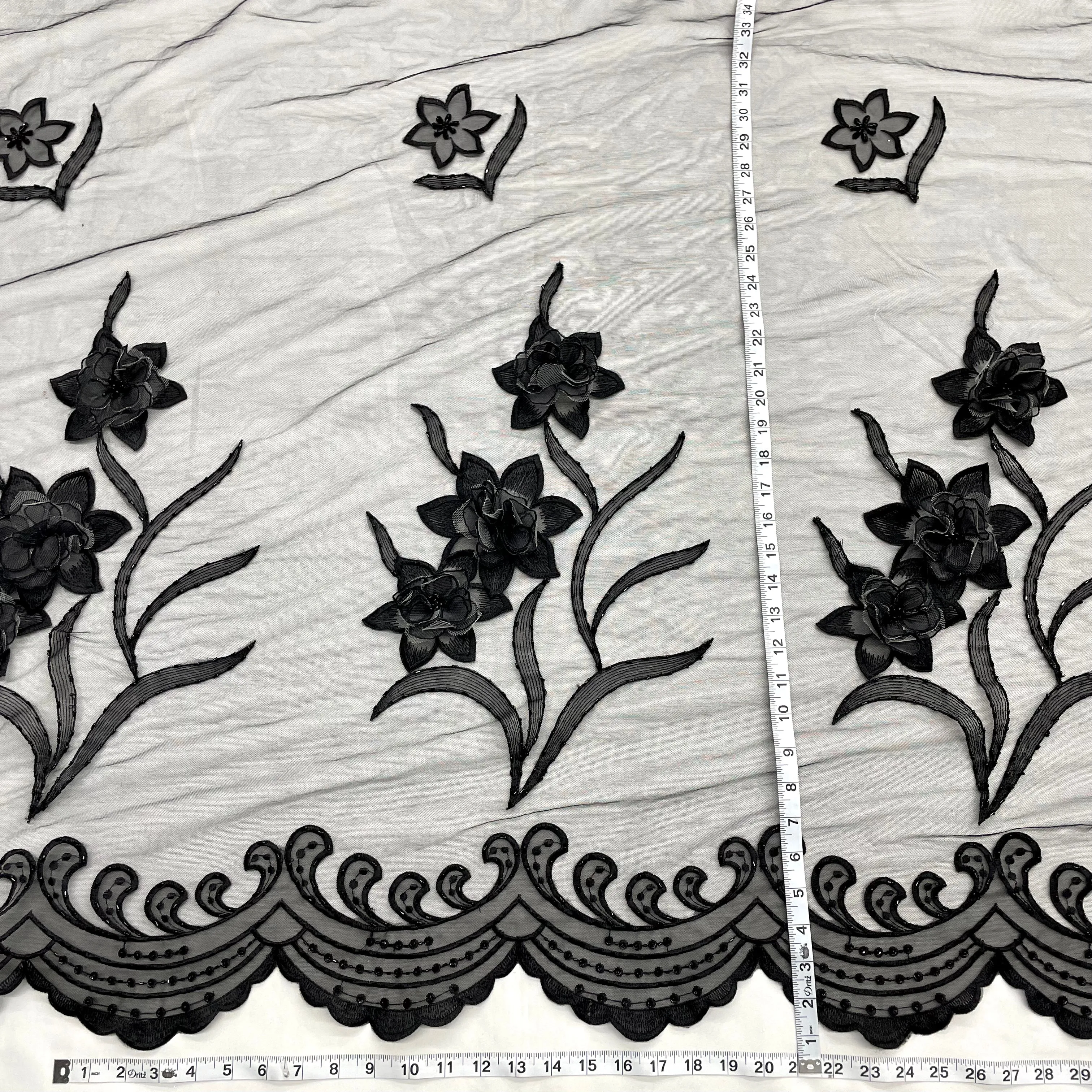 Beaded 3D Floral Lace Fabric Embroidered on 100% Polyester Net Mesh | Lace USA - 41692W-BP
