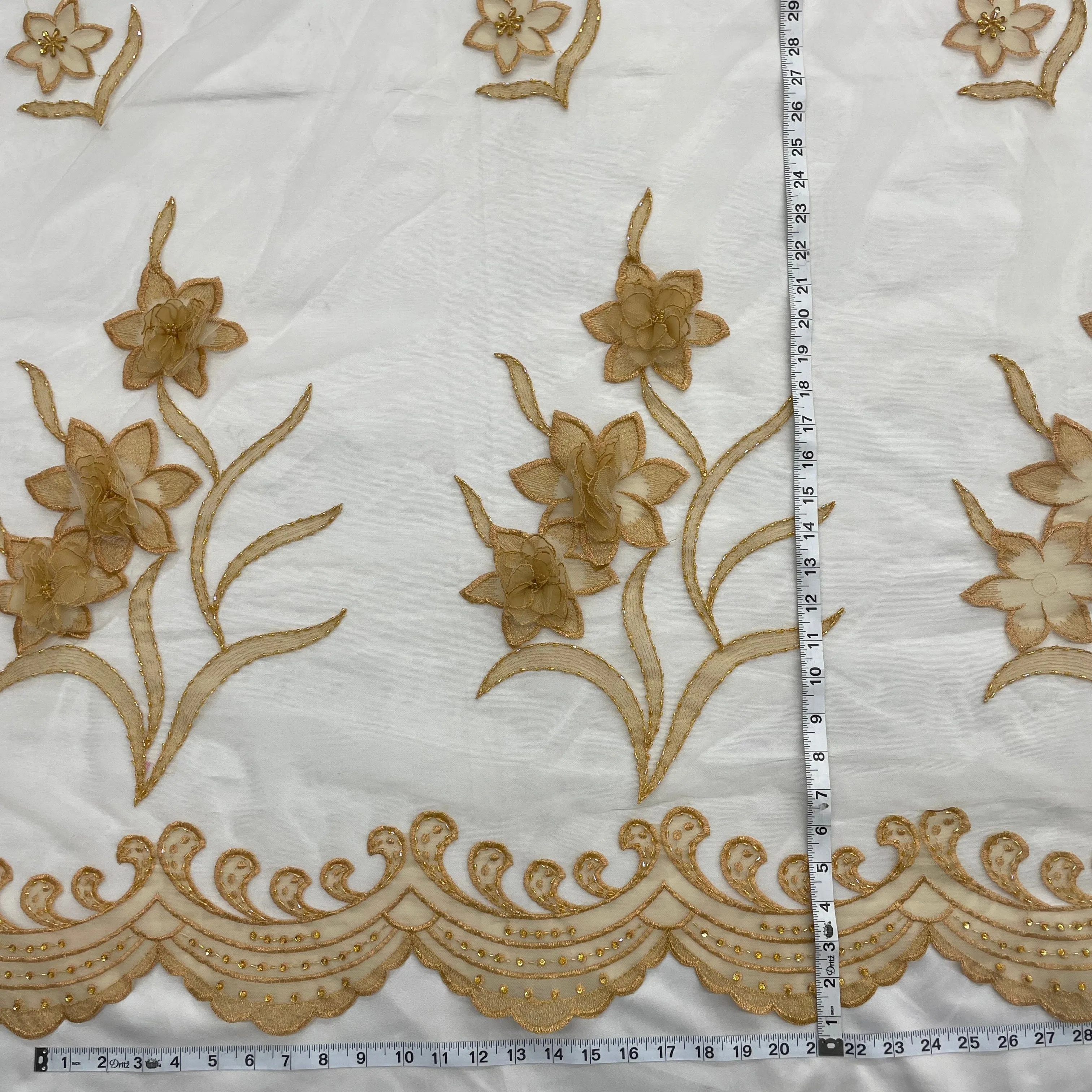 Beaded 3D Floral Lace Fabric Embroidered on 100% Polyester Net Mesh | Lace USA - 41692W-BP