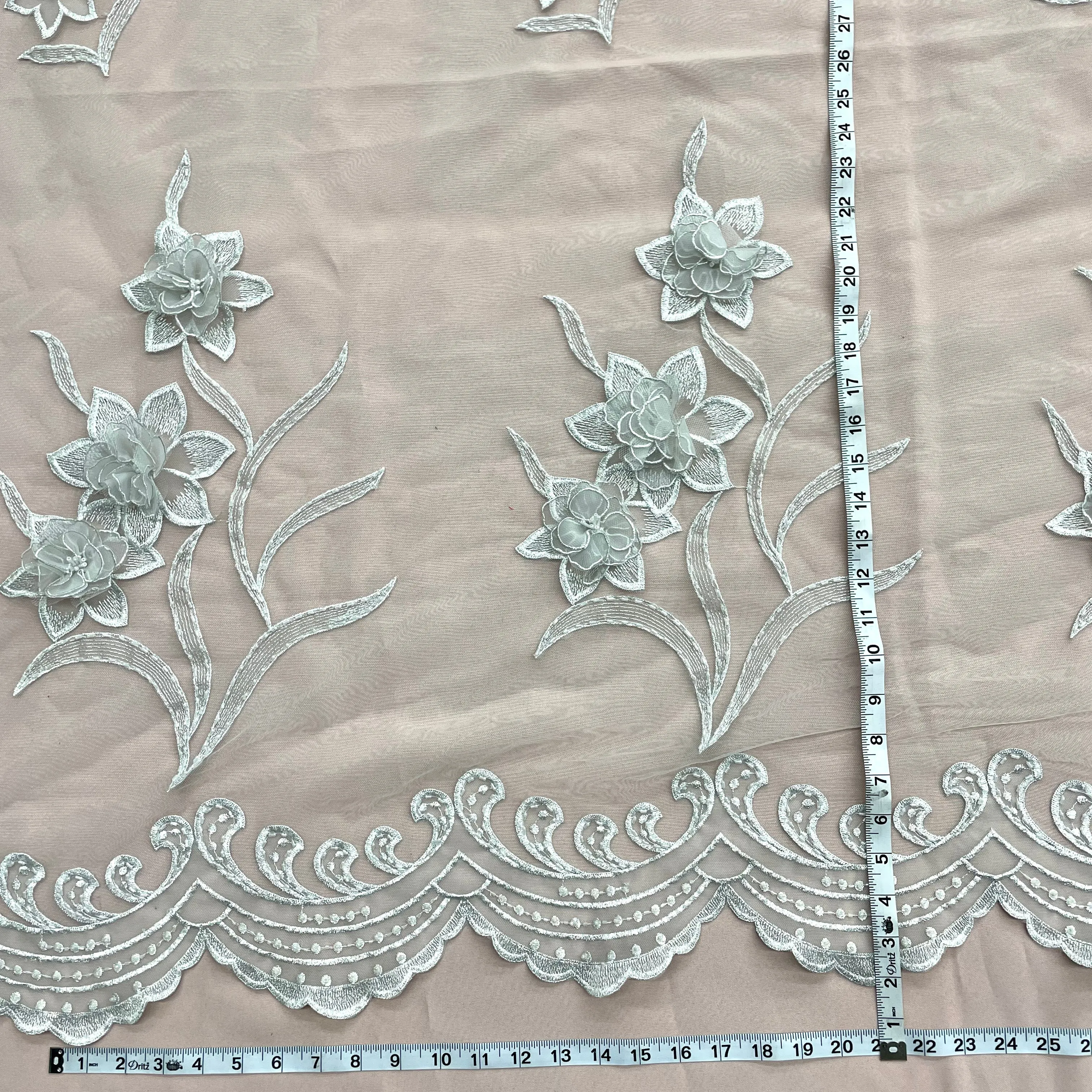 Beaded 3D Floral Lace Fabric Embroidered on 100% Polyester Net Mesh | Lace USA - 41692W-BP