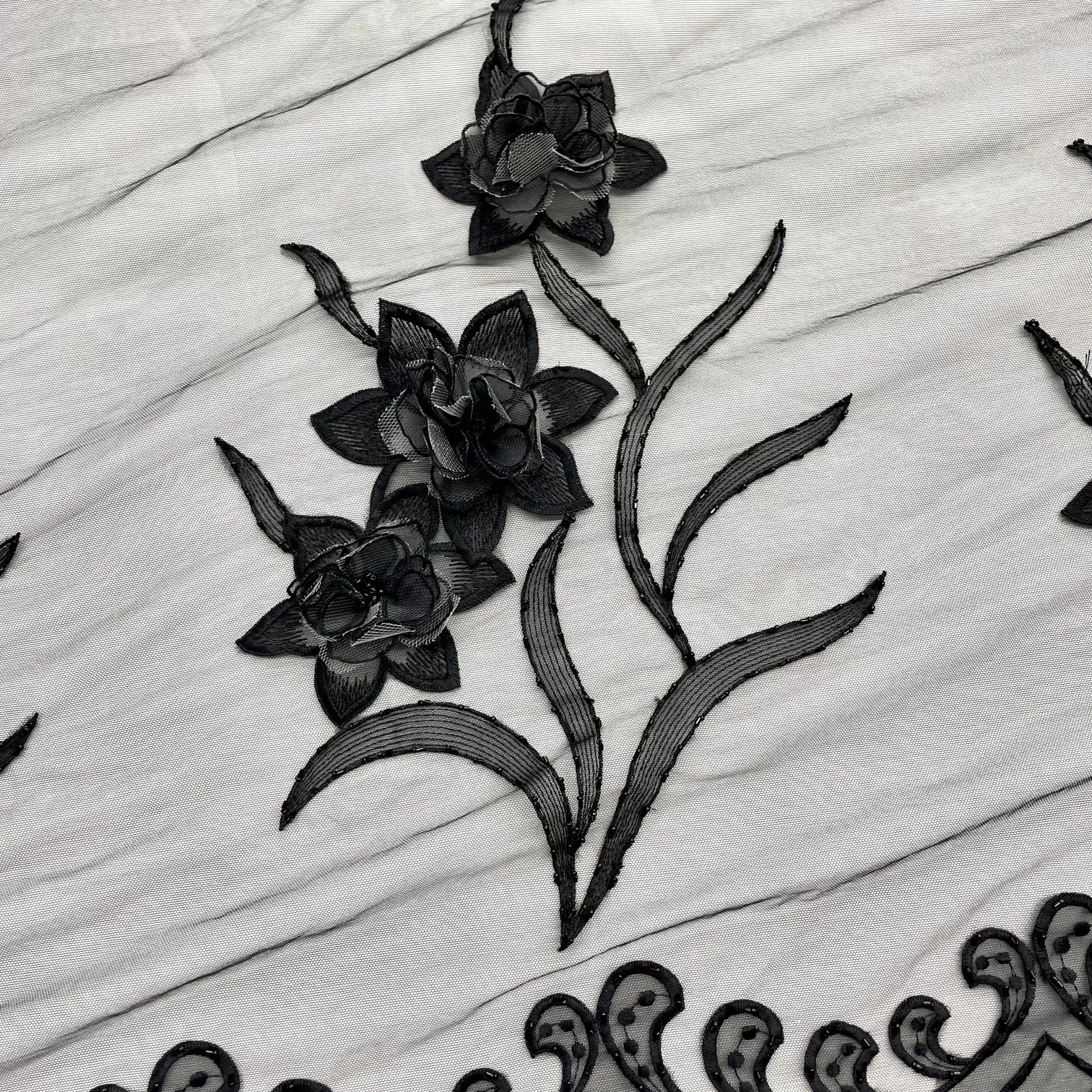 Beaded 3D Floral Lace Fabric Embroidered on 100% Polyester Net Mesh | Lace USA - 41692W-BP