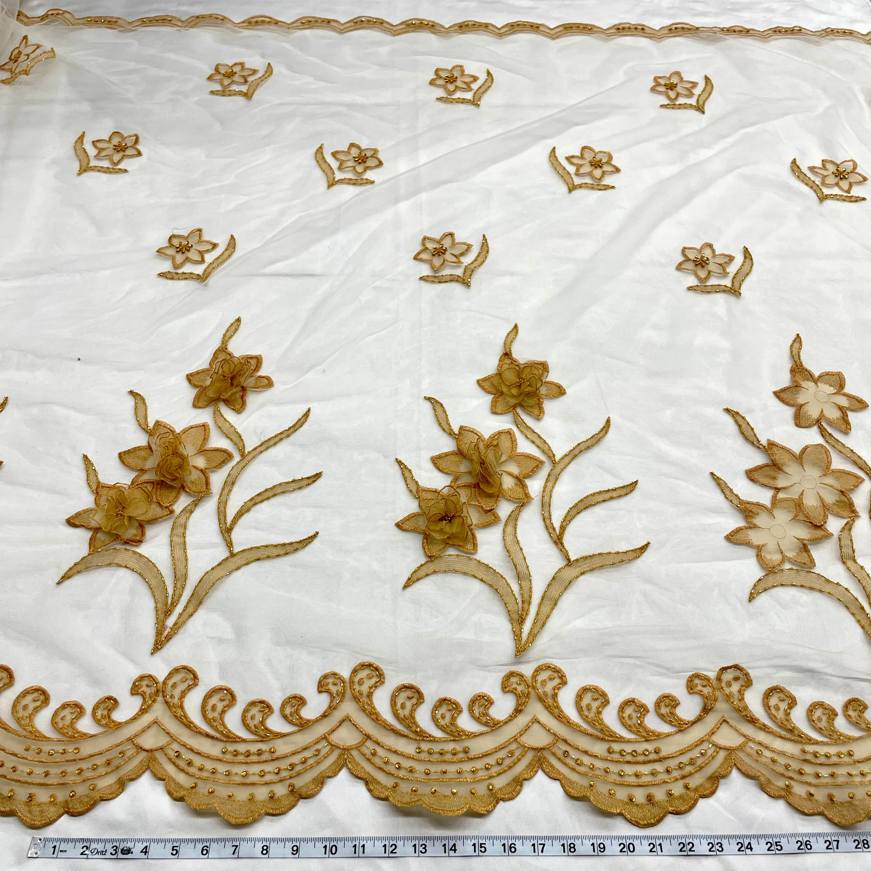 Beaded 3D Floral Lace Fabric Embroidered on 100% Polyester Net Mesh | Lace USA - 41692W-BP