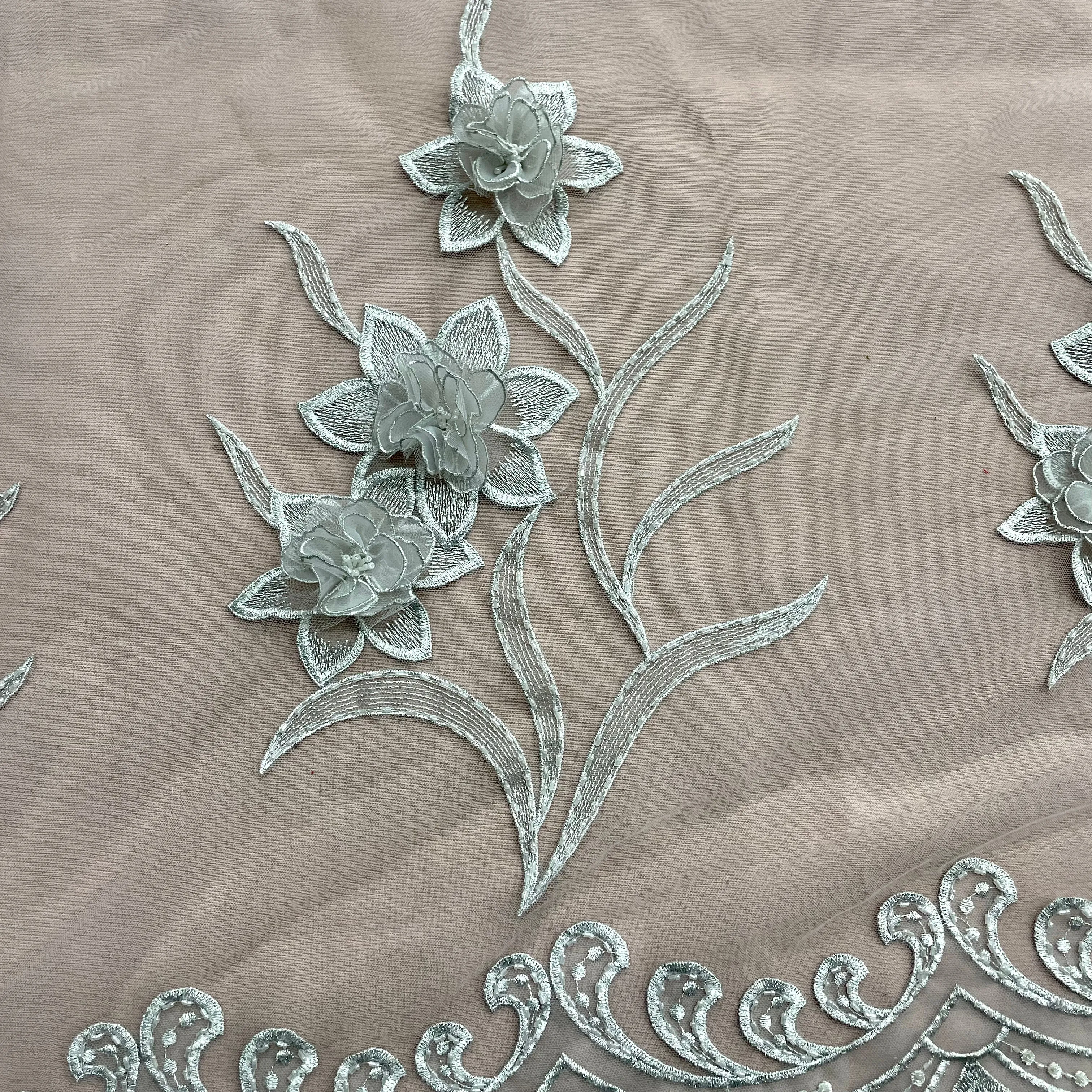 Beaded 3D Floral Lace Fabric Embroidered on 100% Polyester Net Mesh | Lace USA - 41692W-BP