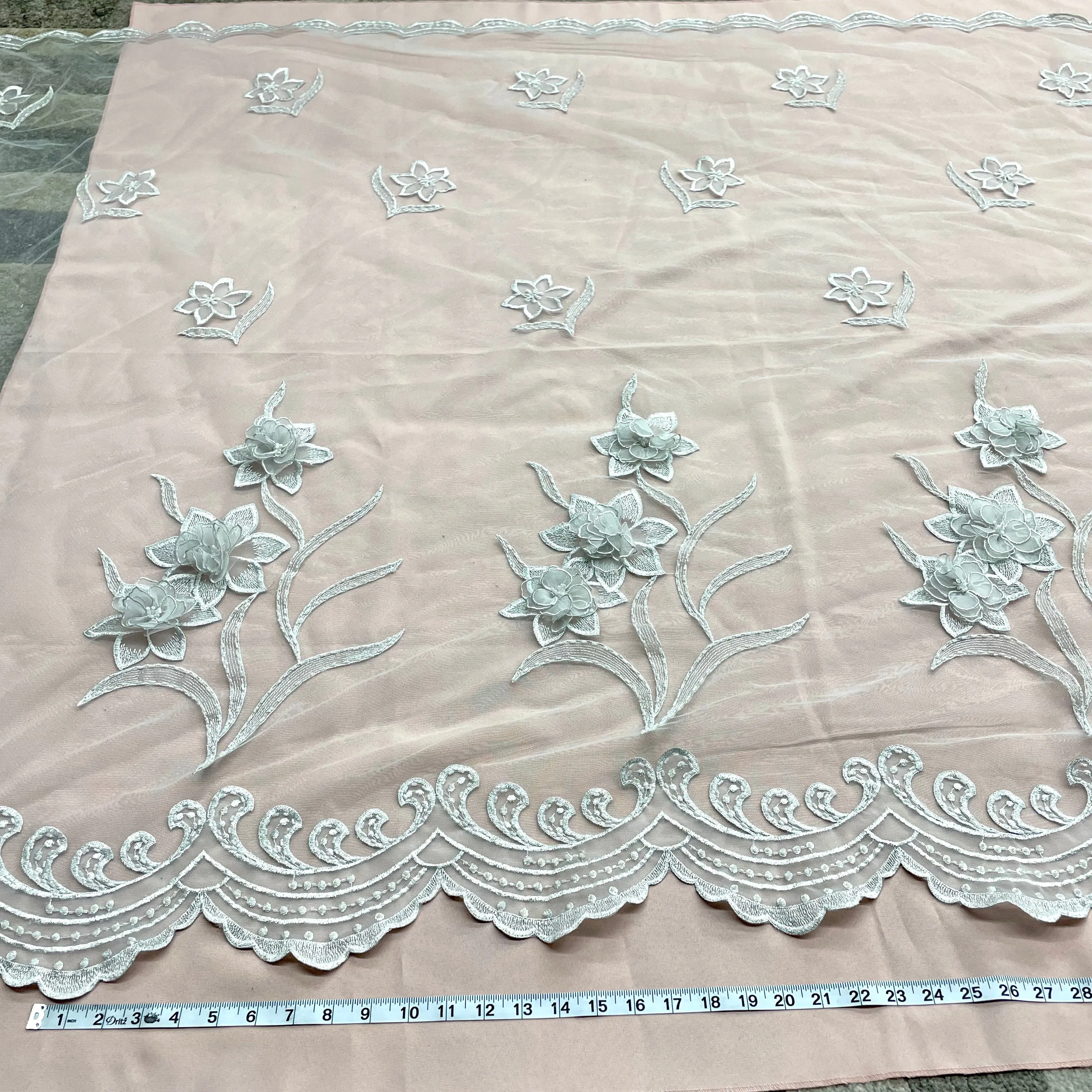 Beaded 3D Floral Lace Fabric Embroidered on 100% Polyester Net Mesh | Lace USA - 41692W-BP