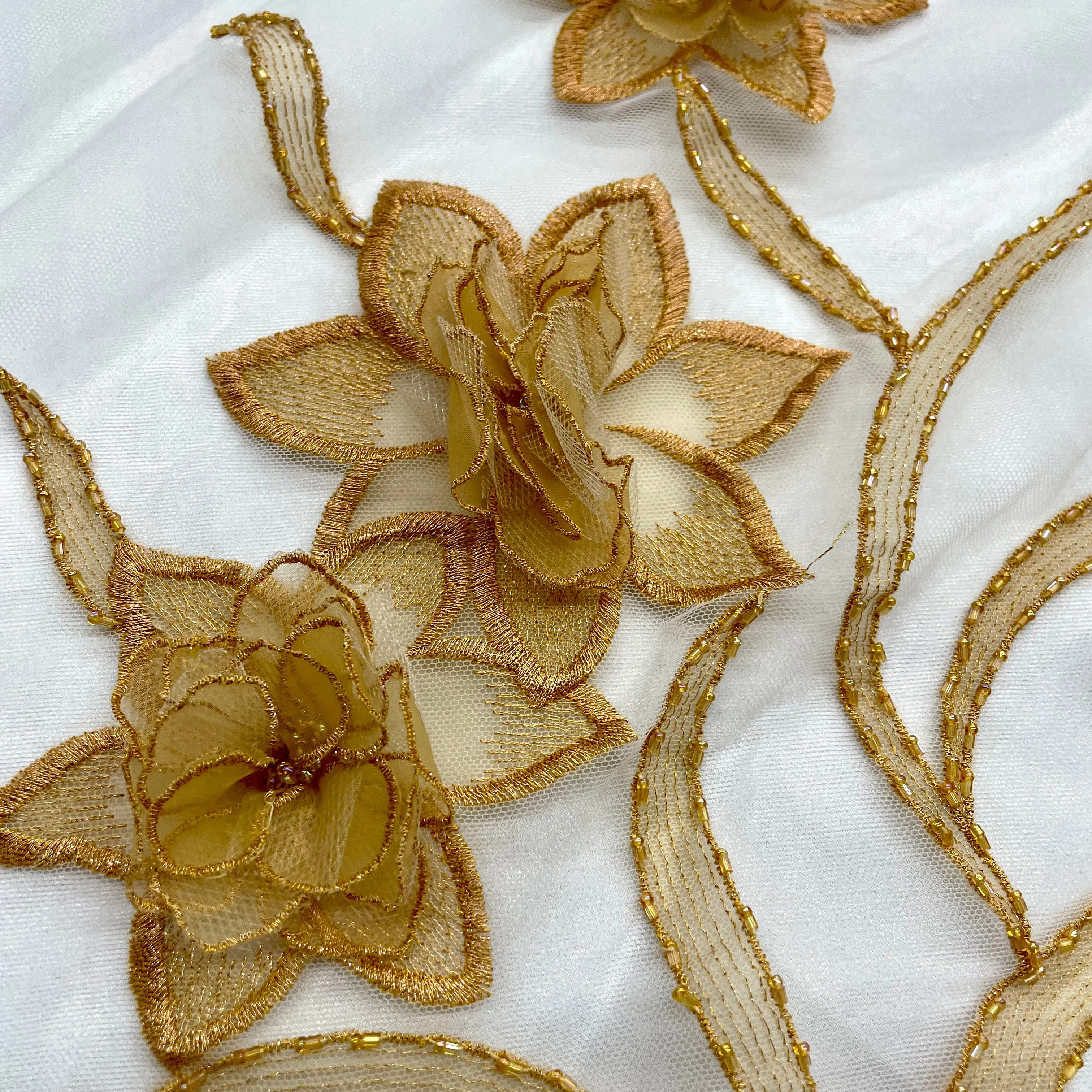 Beaded 3D Floral Lace Fabric Embroidered on 100% Polyester Net Mesh | Lace USA - 41692W-BP