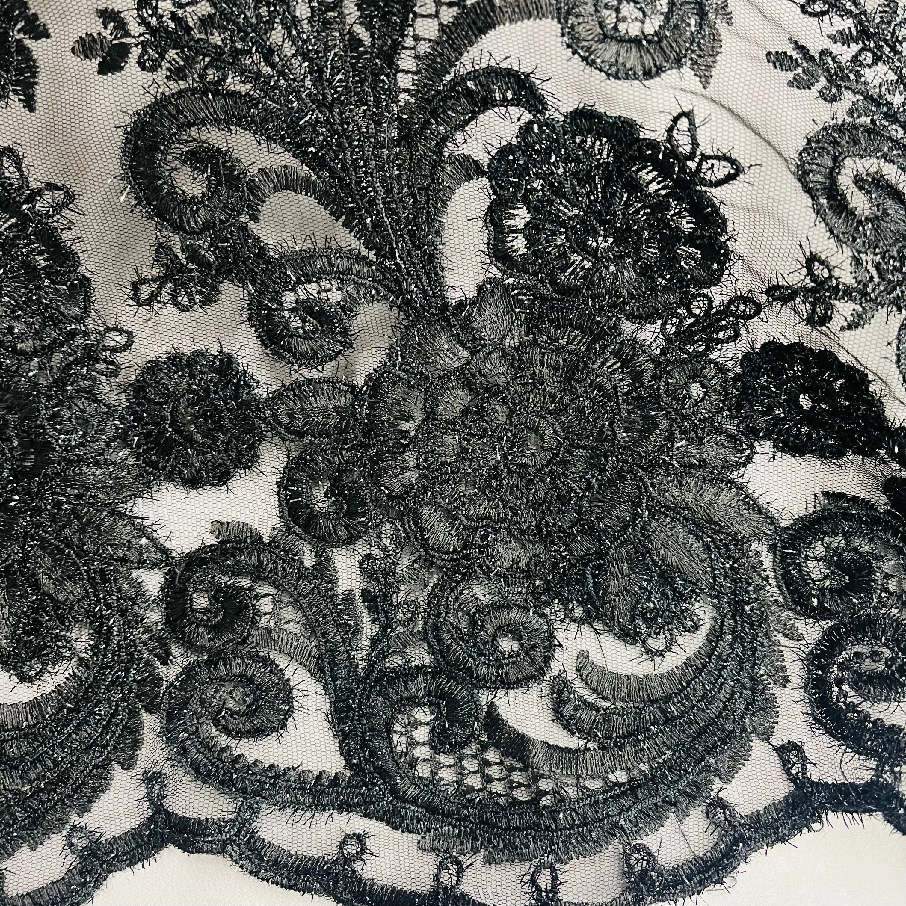 Beaded & Corded Bridal Lace Fabric Embroidered on 100% Polyester Net Mesh | Lace USA - 73010W-NB