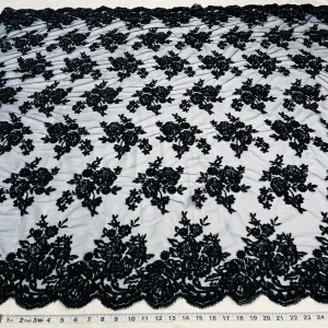 Beaded & Corded Bridal Lace Fabric Embroidered on 100% Polyester Net Mesh | Lace USA - 97018W-HB
