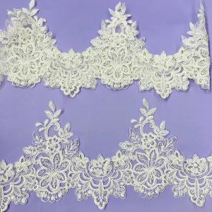 Beaded & Corded Lace Trimming Embroidered on 100% Polyester Net Mesh | Lace USA - 96939W/1-HB