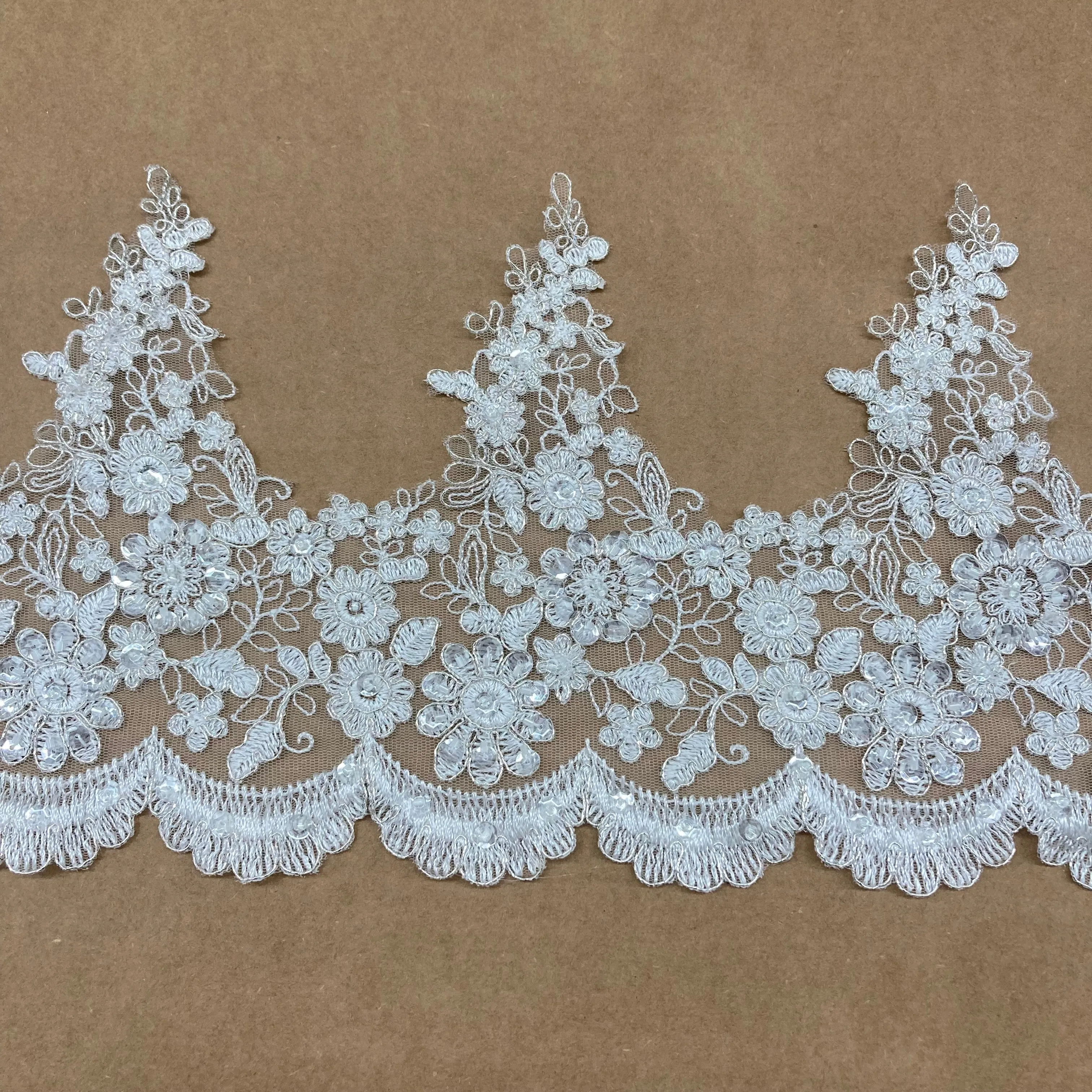 Beaded & Corded Lace Trimming Embroidered on 100% Polyester Net Mesh | Lace USA - 97016W-BP