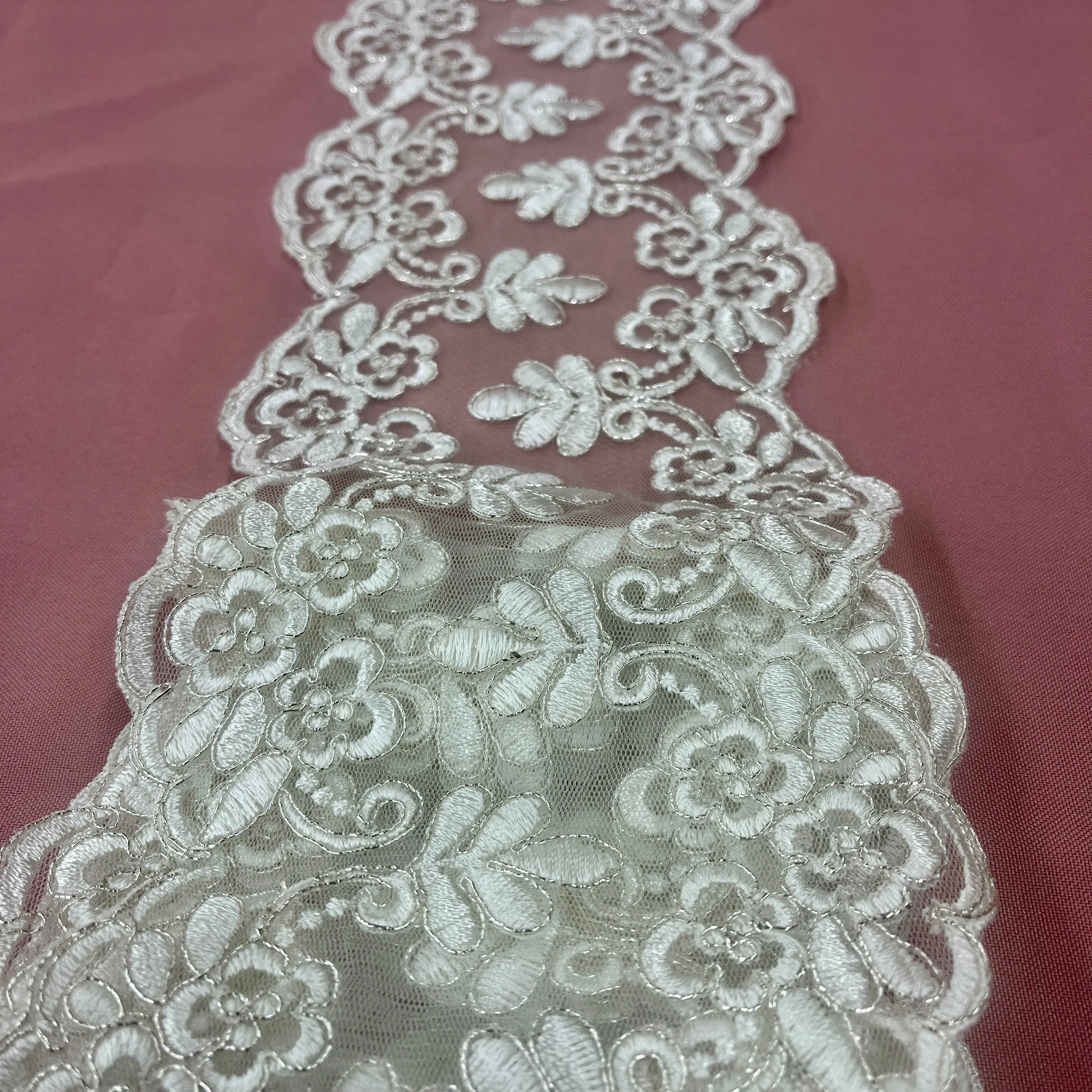 Beaded Lace Applique Embroidered on 100% Polyester Net Mesh | Spandex PalaceLace USA - 95967W/2