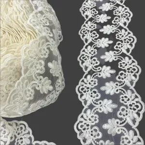 Beaded Lace Applique Embroidered on 100% Polyester Net Mesh | Spandex PalaceLace USA - 95967W/2