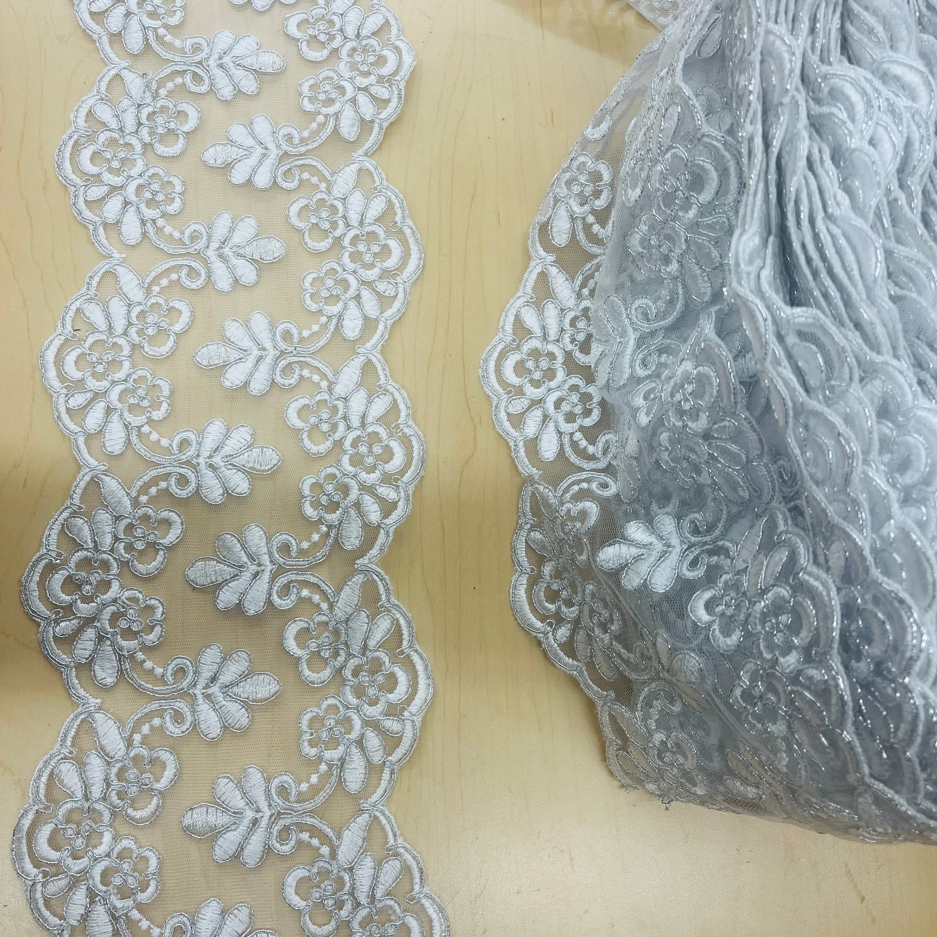 Beaded Lace Applique Embroidered on 100% Polyester Net Mesh | Spandex PalaceLace USA - 95967W/2