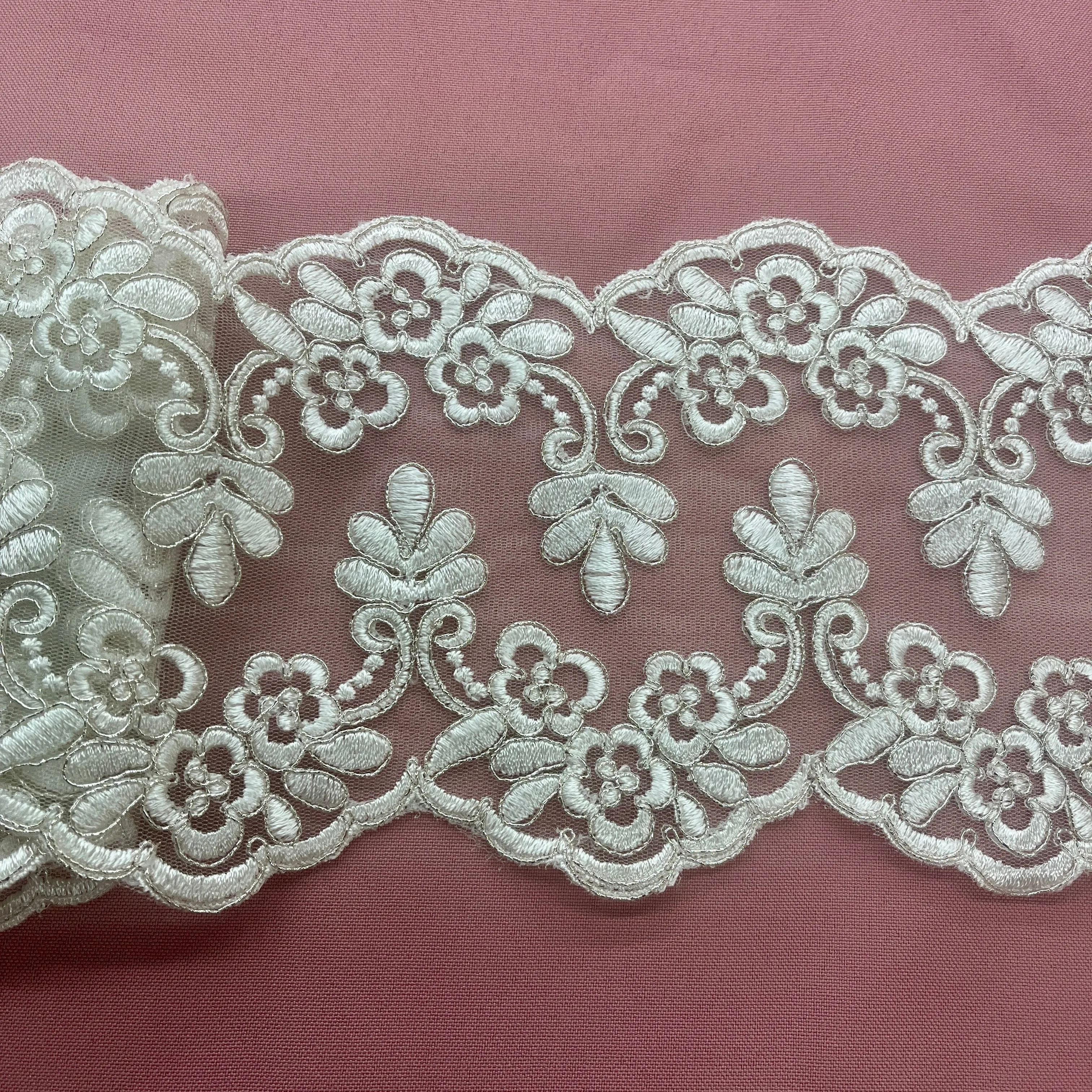 Beaded Lace Applique Embroidered on 100% Polyester Net Mesh | Spandex PalaceLace USA - 95967W/2