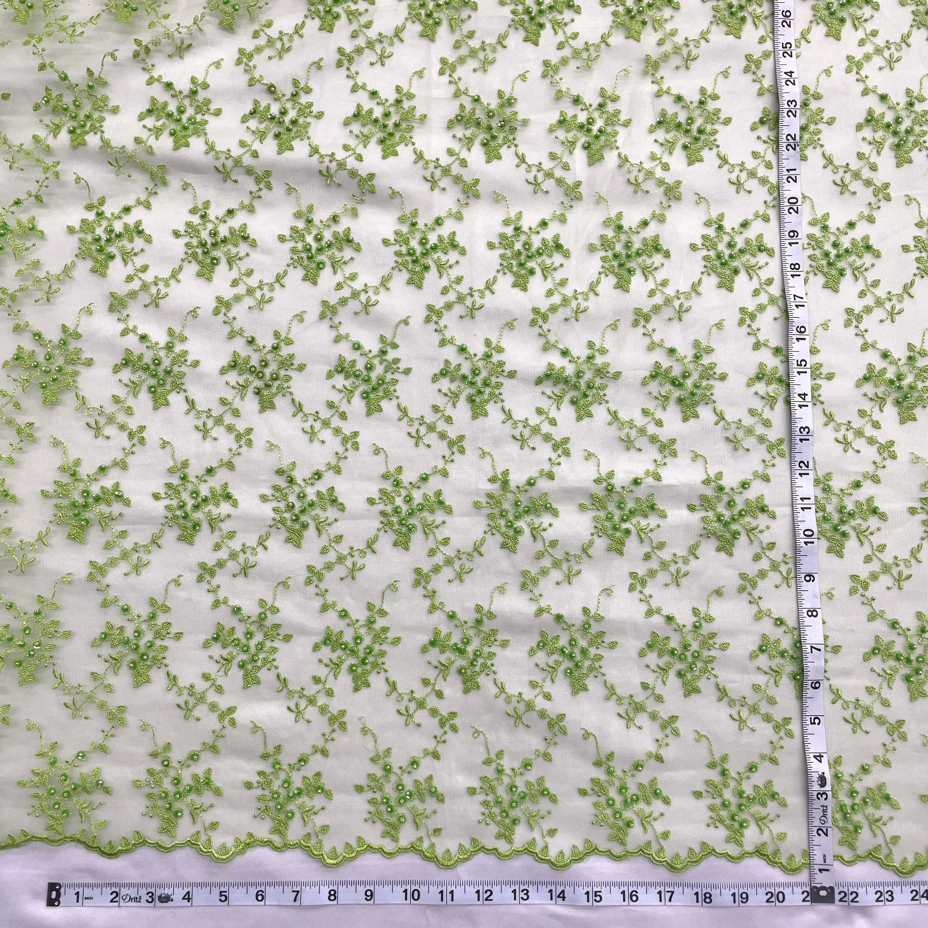 Beaded Lace Fabric Embroidered on 100% Polyester Net Mesh | Lace USA - 41608W-BP