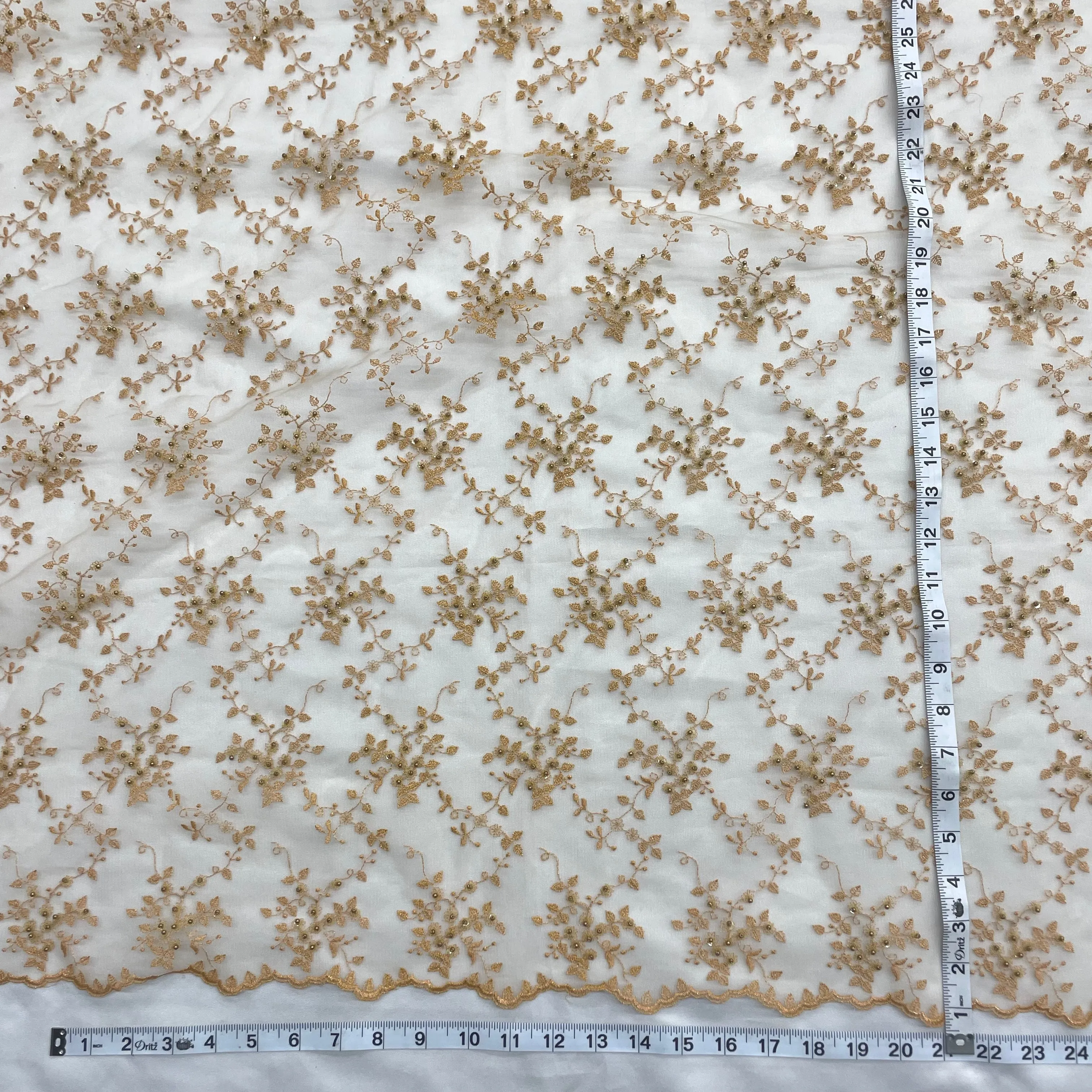 Beaded Lace Fabric Embroidered on 100% Polyester Net Mesh | Lace USA - 41608W-BP