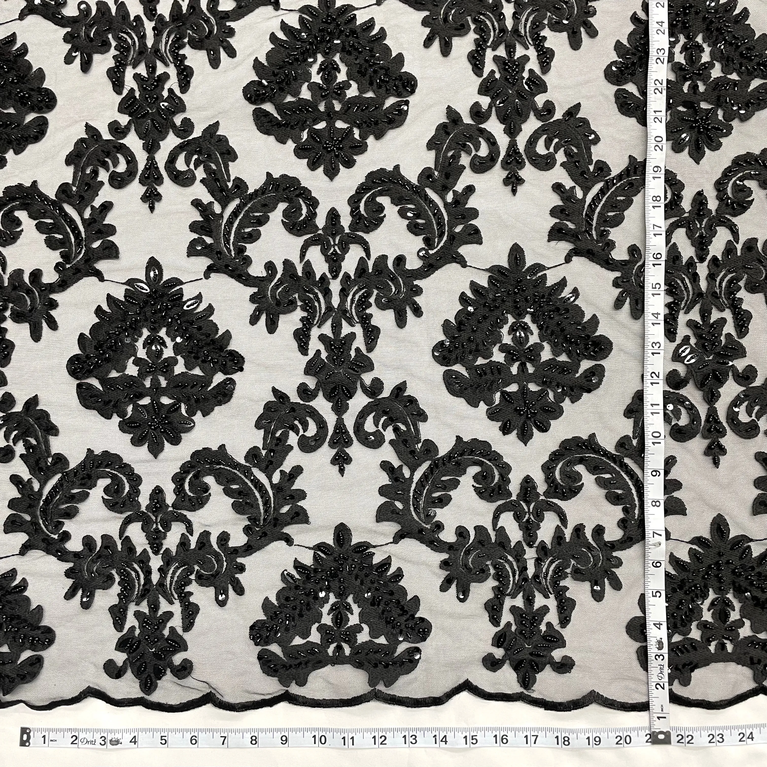 Beaded Lace Fabric Embroidered on 100% Polyester Net Mesh | Lace USA - GD-262