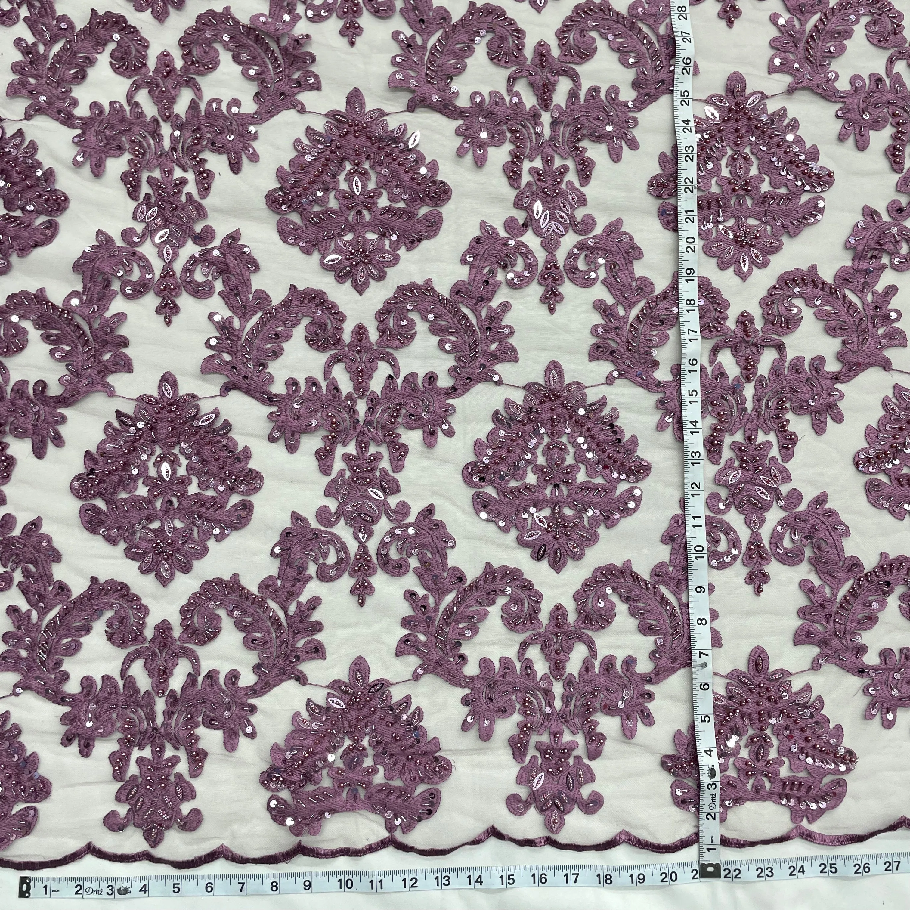 Beaded Lace Fabric Embroidered on 100% Polyester Net Mesh | Lace USA - GD-262