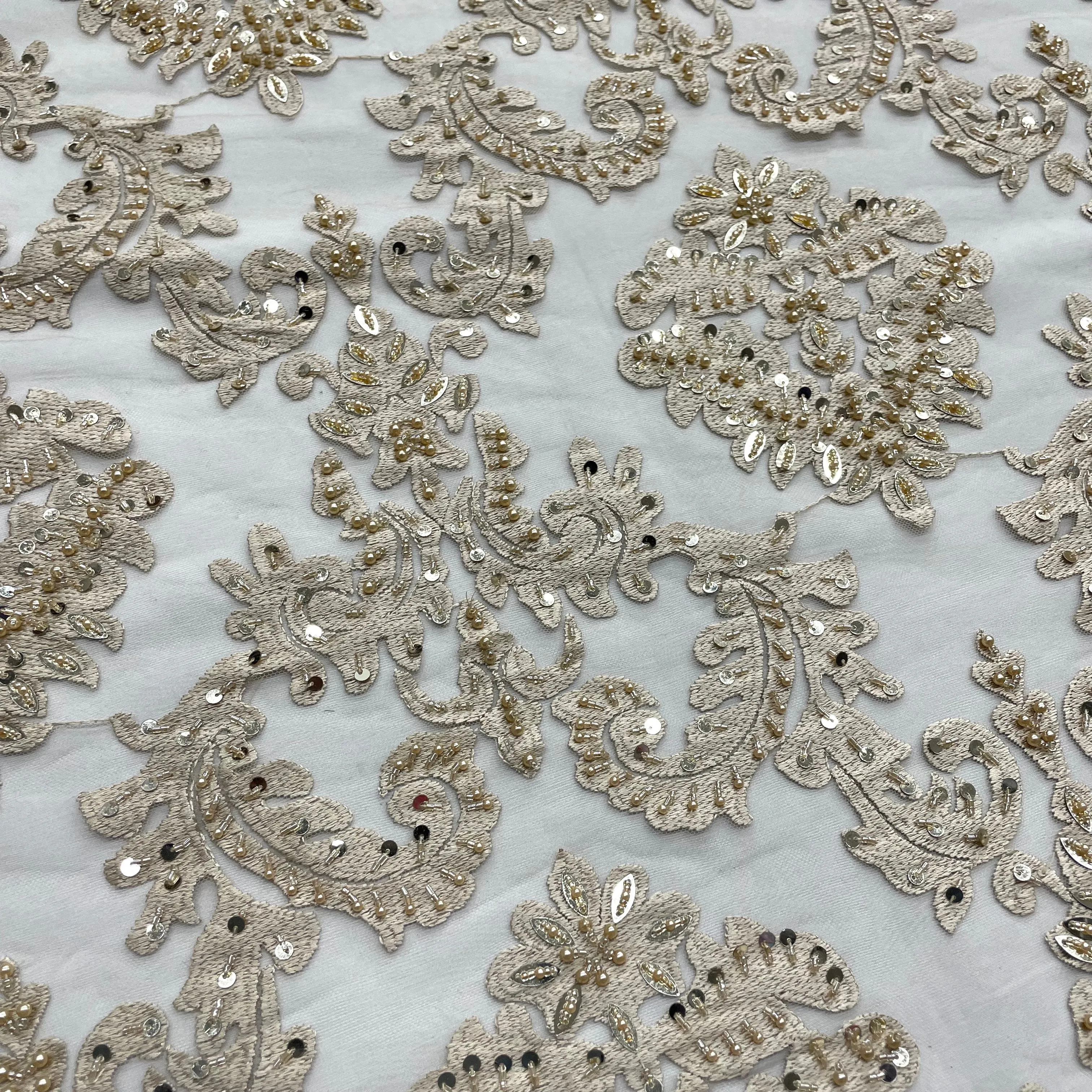 Beaded Lace Fabric Embroidered on 100% Polyester Net Mesh | Lace USA - GD-262