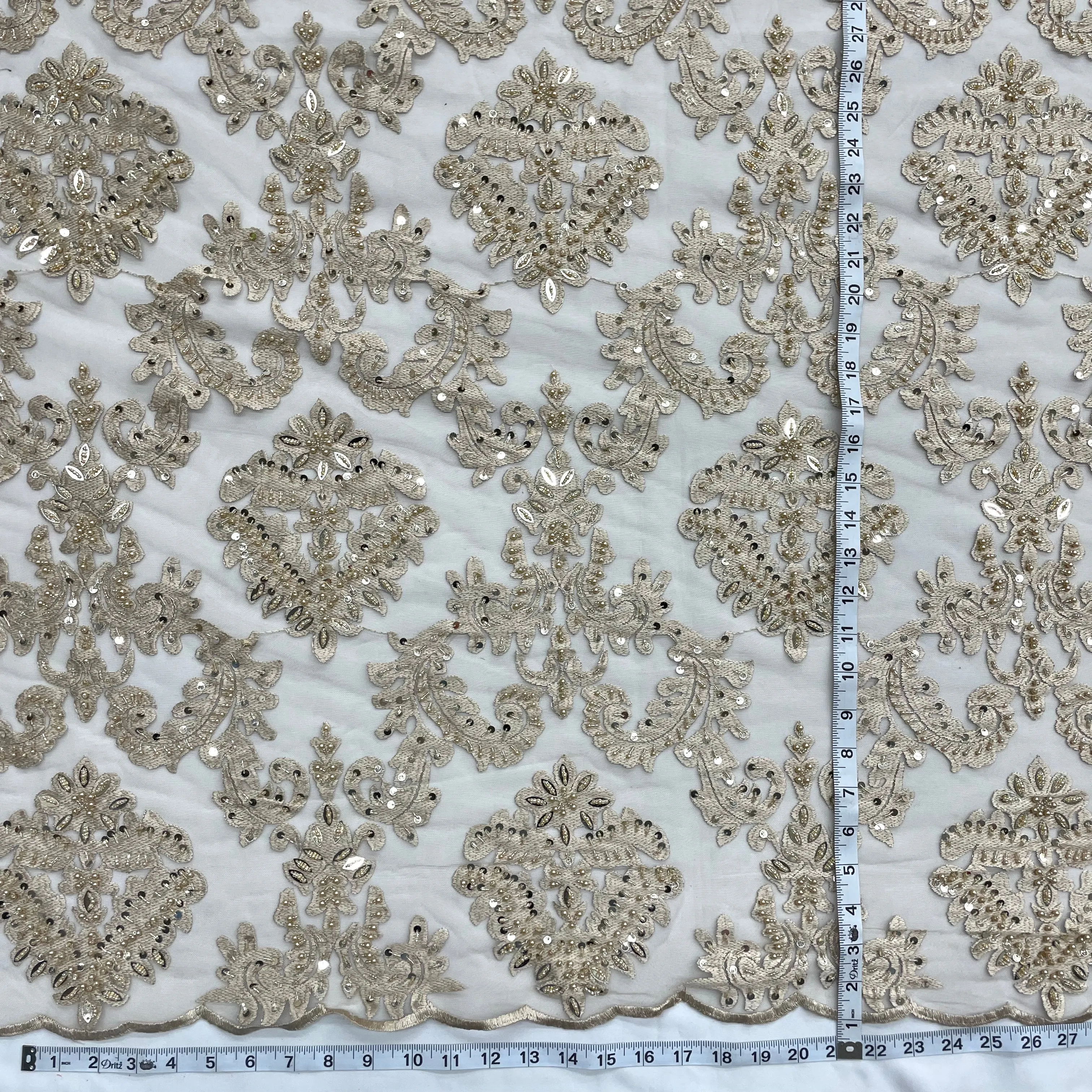 Beaded Lace Fabric Embroidered on 100% Polyester Net Mesh | Lace USA - GD-262