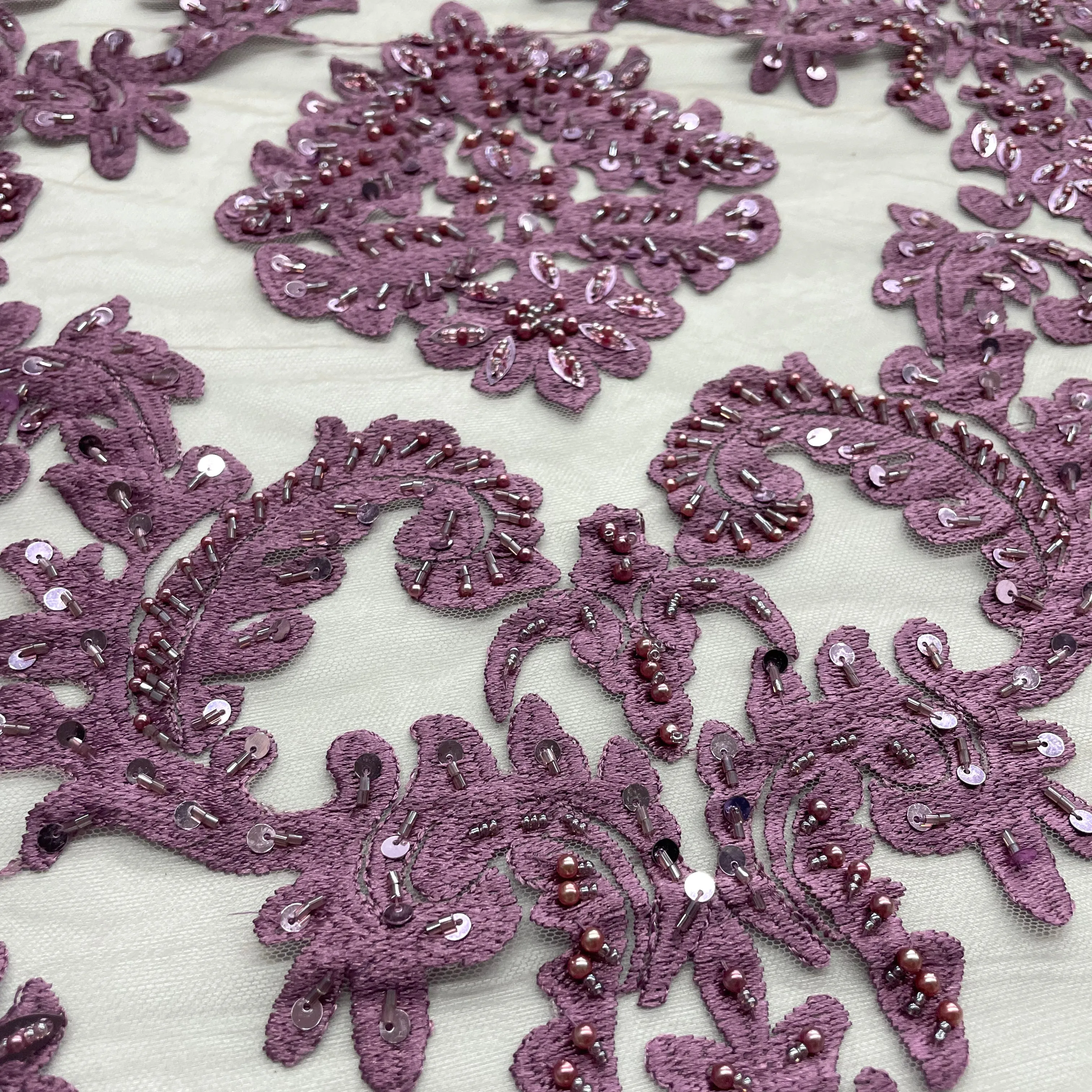 Beaded Lace Fabric Embroidered on 100% Polyester Net Mesh | Lace USA - GD-262