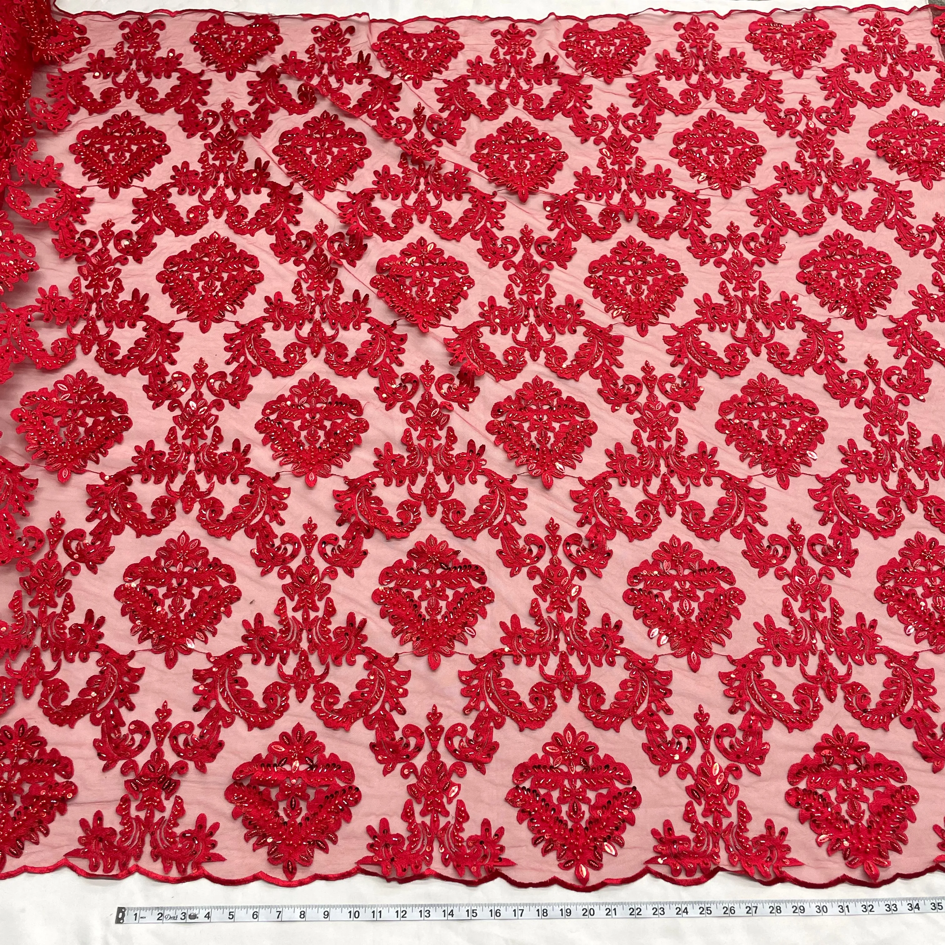 Beaded Lace Fabric Embroidered on 100% Polyester Net Mesh | Lace USA - GD-262