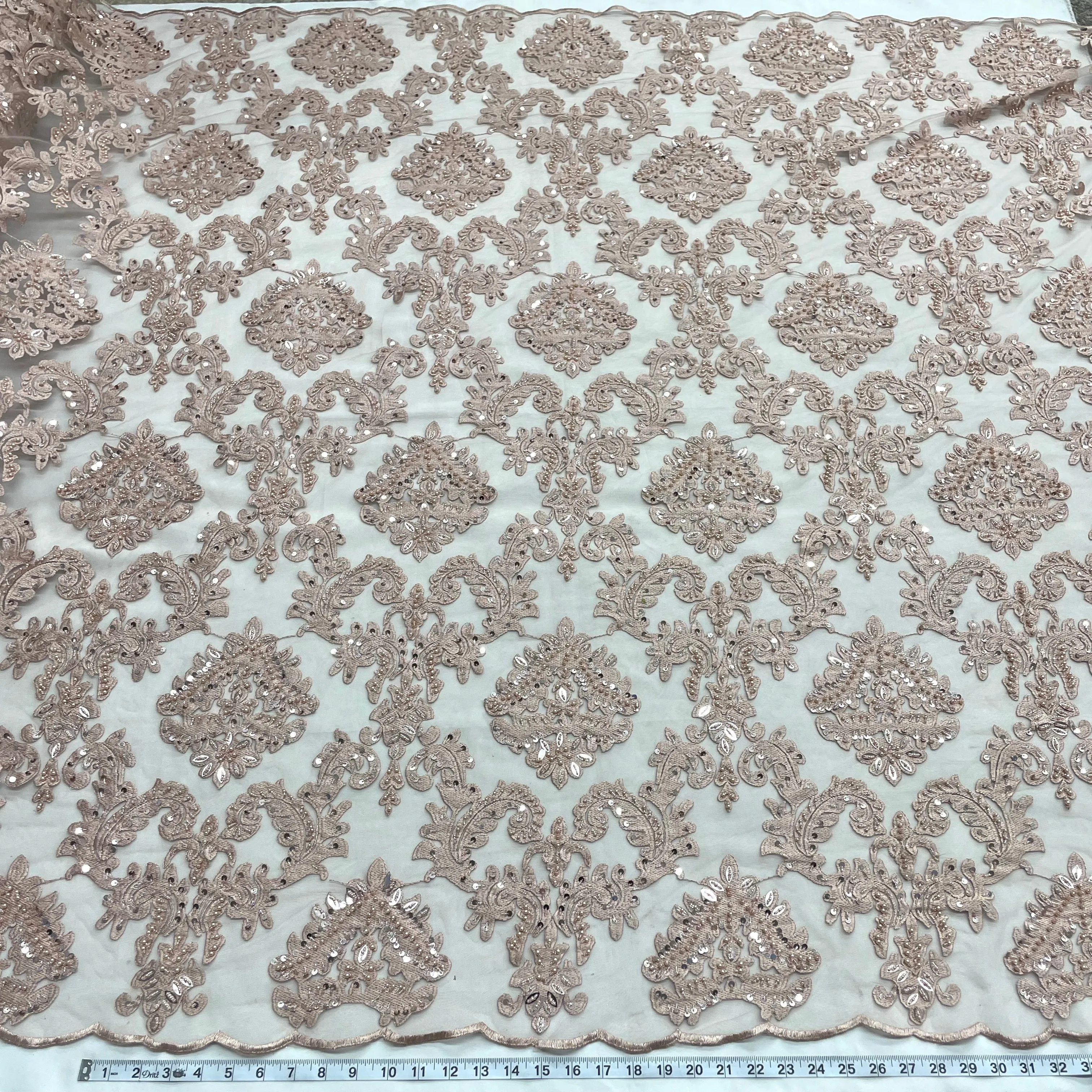 Beaded Lace Fabric Embroidered on 100% Polyester Net Mesh | Lace USA - GD-262