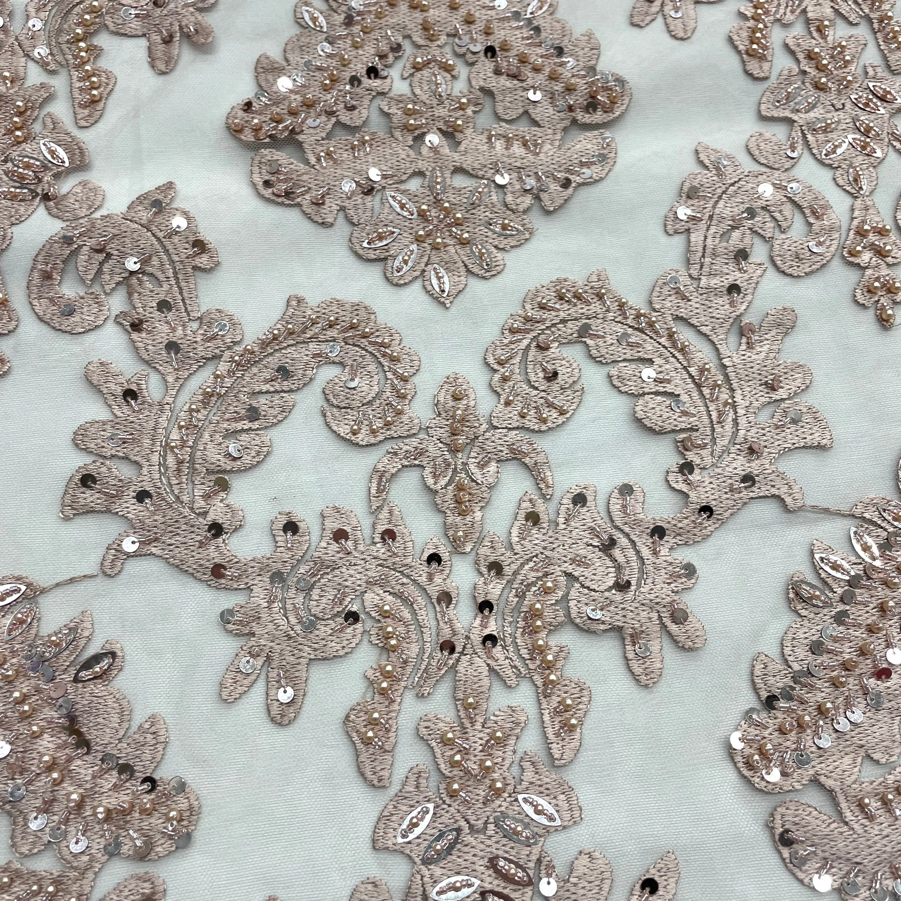 Beaded Lace Fabric Embroidered on 100% Polyester Net Mesh | Lace USA - GD-262