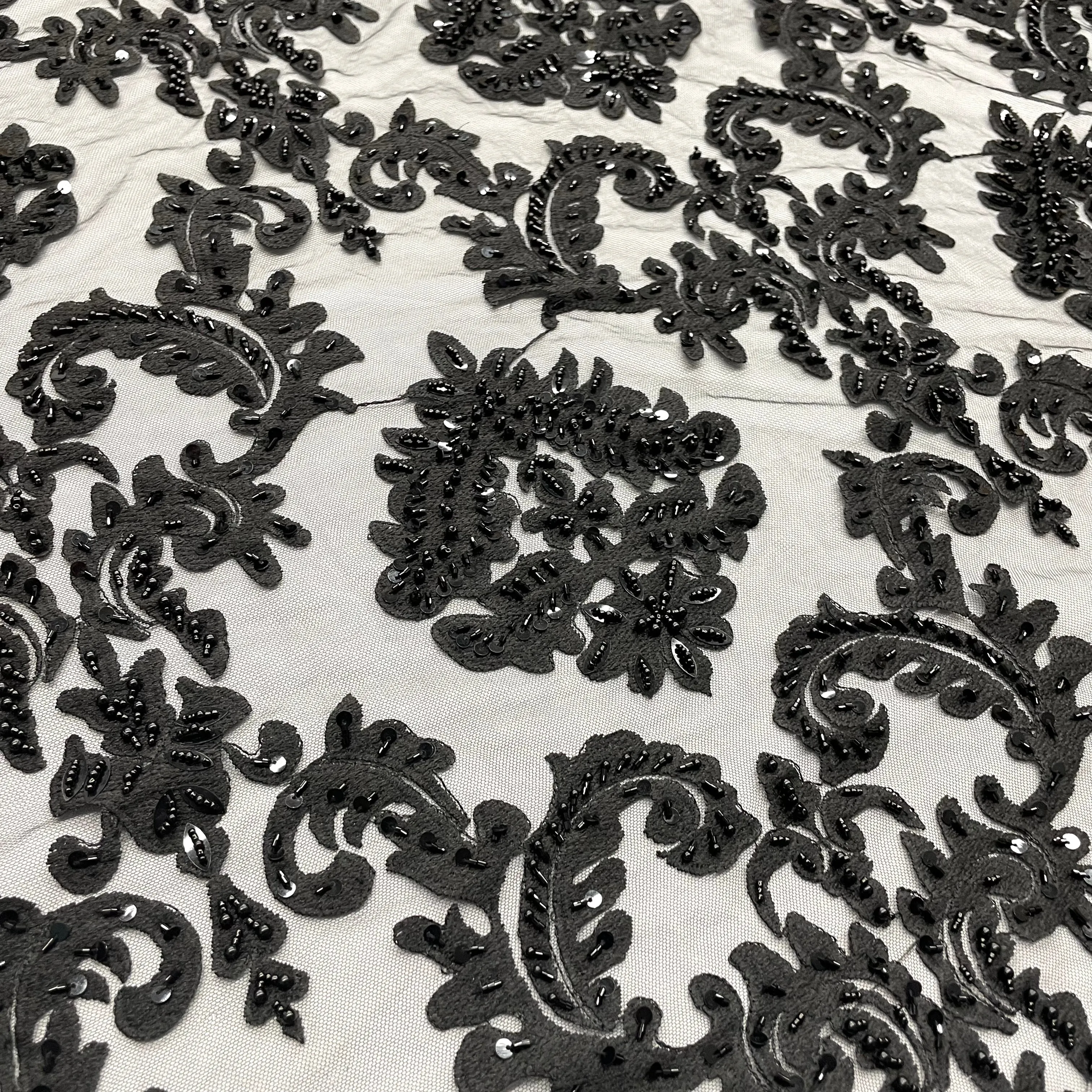 Beaded Lace Fabric Embroidered on 100% Polyester Net Mesh | Lace USA - GD-262