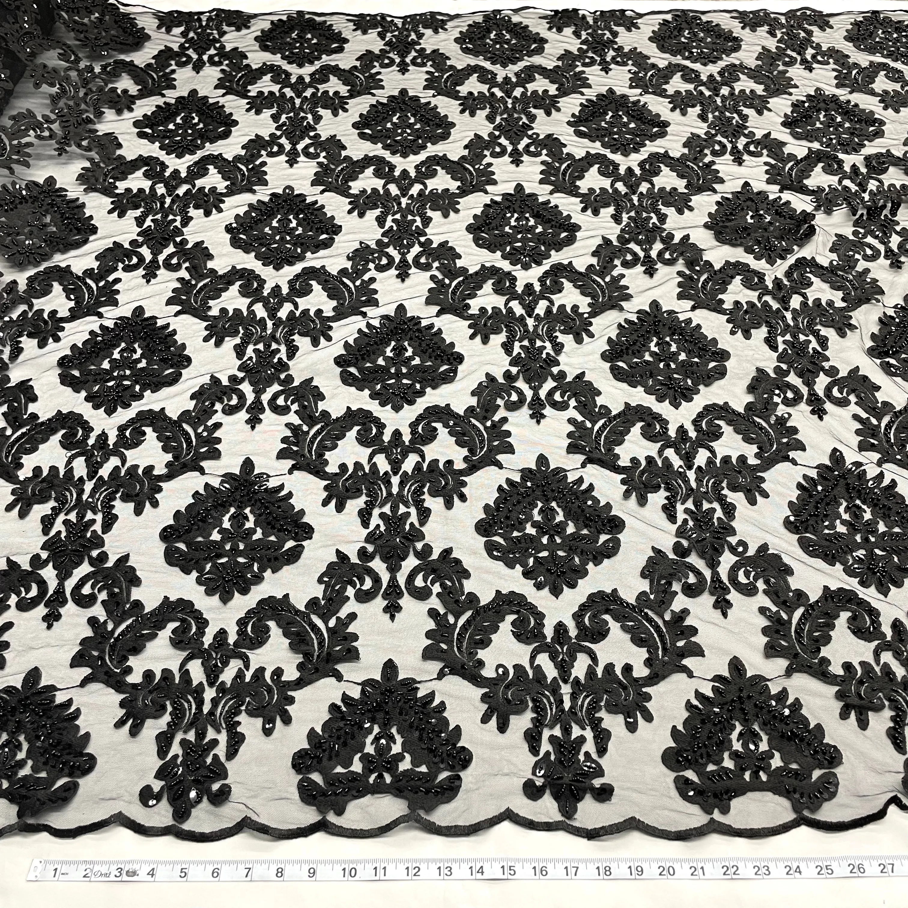 Beaded Lace Fabric Embroidered on 100% Polyester Net Mesh | Lace USA - GD-262