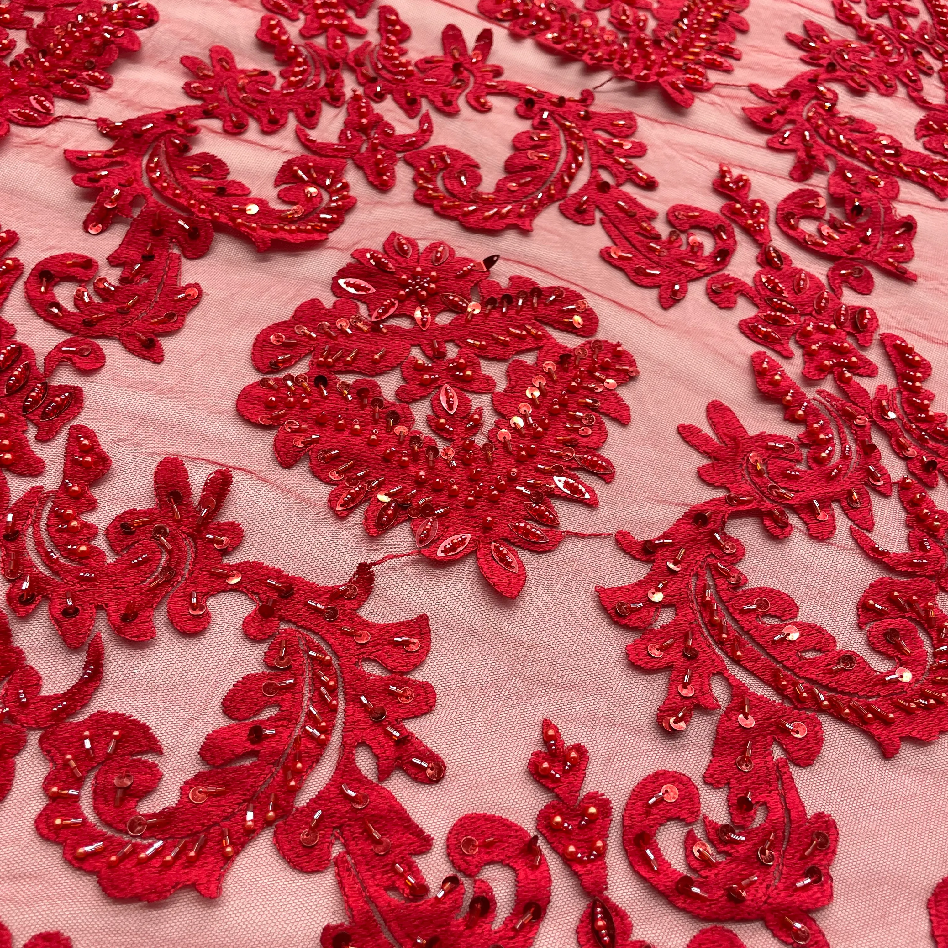 Beaded Lace Fabric Embroidered on 100% Polyester Net Mesh | Lace USA - GD-262