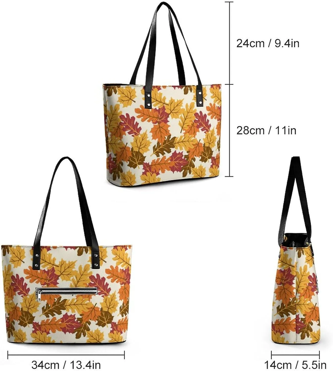 Bees Chamomiles Print Hobo Handbags With Zipper Large Capacity Satchel Tote Bag Shoulder Bag