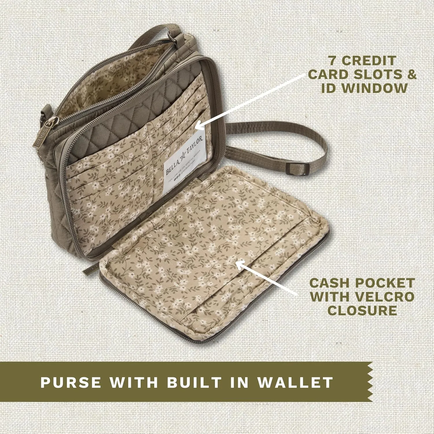 Bella Taylor Essentials Crossbody Purse with Built In Wallet