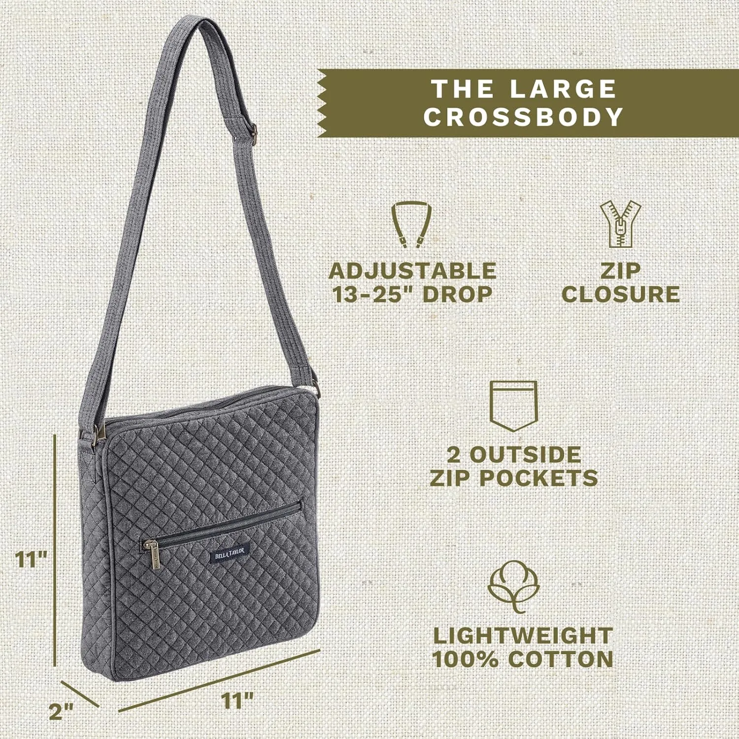 Bella Taylor Large Crossbody Purse for Women | Shoulder Bag with Adjustable Strap