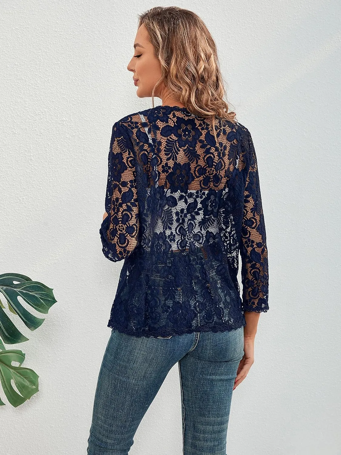 BENANCY Women's 3/4 Sleeve Bolero Shrugs Crochet Lace Open Cardigan