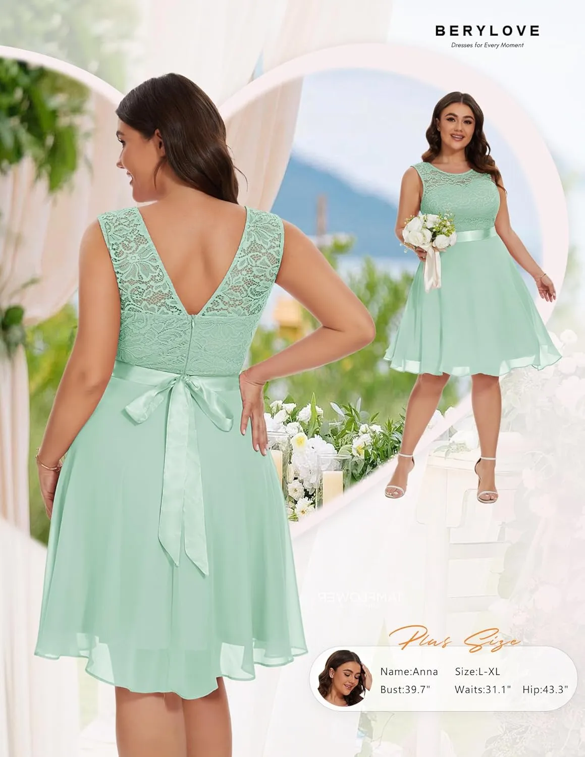 BeryLove Women Short Prom Dress Lace Wedding Guest Cocktail Party Bridesmaid Formal Dresses