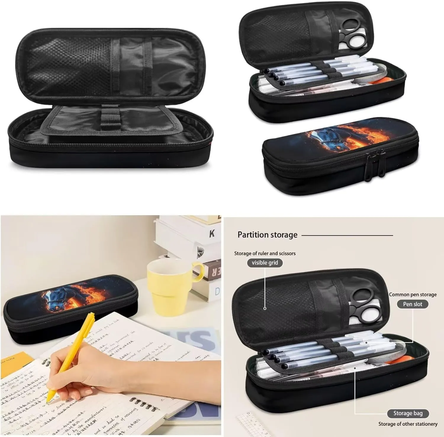 Biyejit Fire Horse Backpack for Teens Boys 11-14/10-12 Boys Backpacks for Elementary Middle School Bag Lunch Box Pencil Case Kids Bookbags 3Rd-6Th Grade Back To School Set 3 In 1