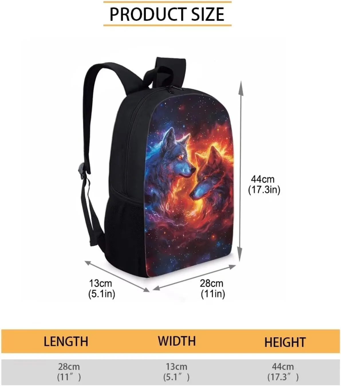 Biyejit Wolf Backpack for Girls Boys Animal Bookbag Blue Red Flame Wolf School Travel Laptop Shoulder Bag Large Capacity Casual Daypack Middle High School Bag