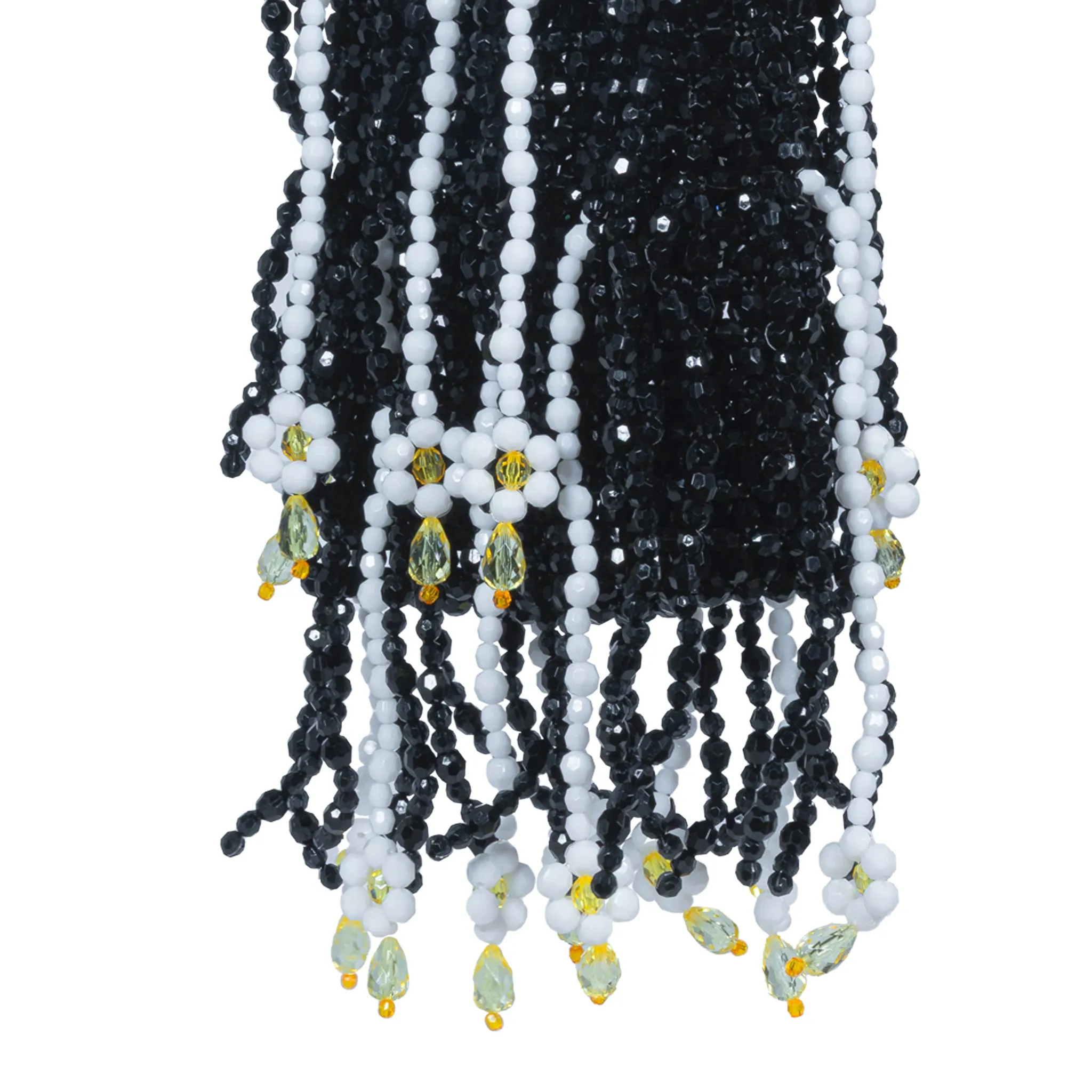 Black and White Beaded Daisy Detailed Crossbody Bead Bag