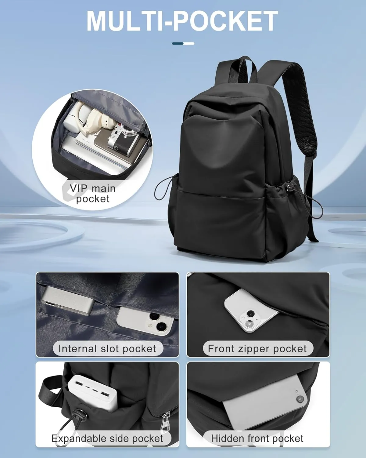Black Backpack For Women Men School Aesthetic Lightweight College Backpack for Boys Girls Book Bag Casual Daypack Laptop Gym Backpacks