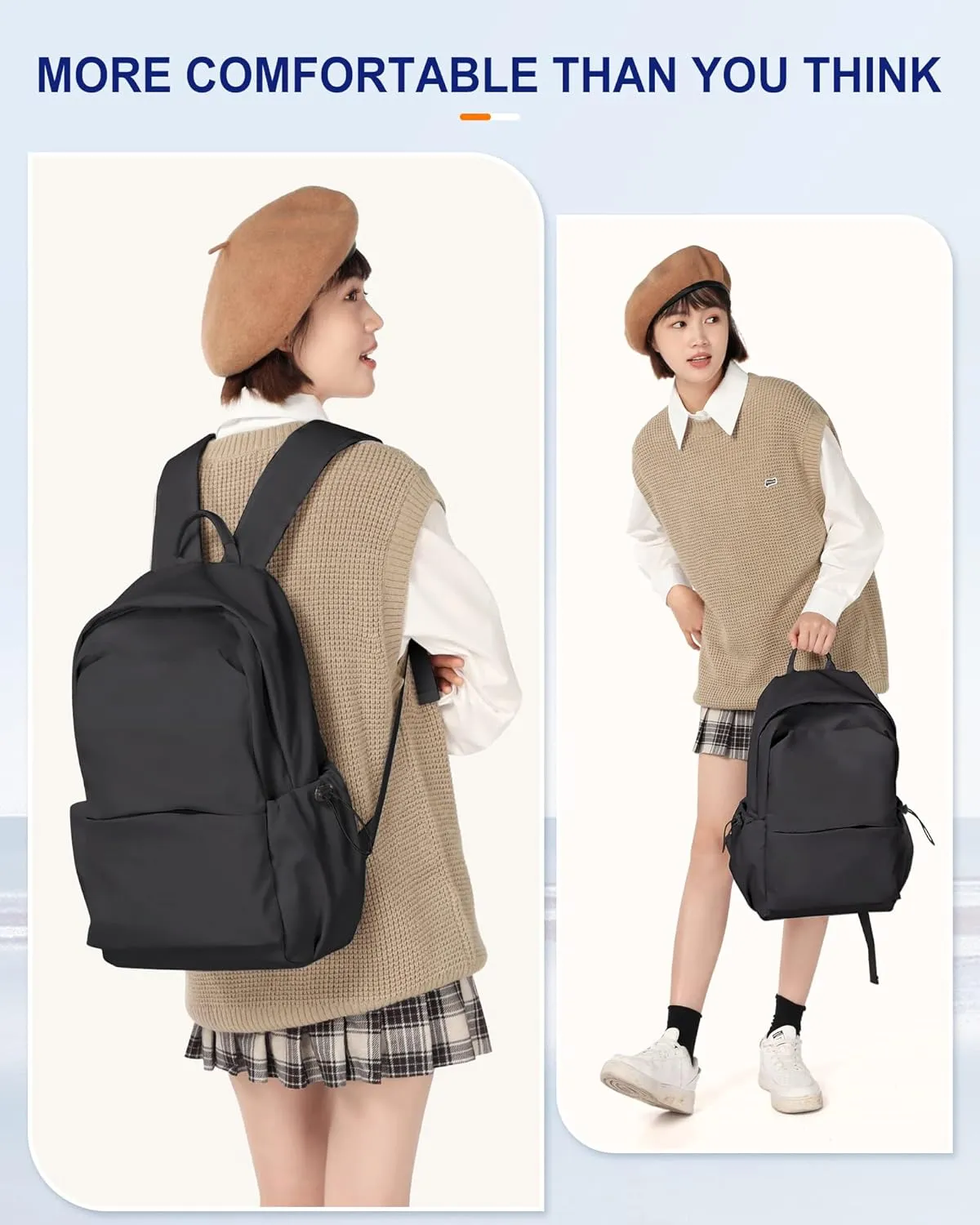 Black Backpack For Women Men School Aesthetic Lightweight College Backpack for Boys Girls Book Bag Casual Daypack Laptop Gym Backpacks