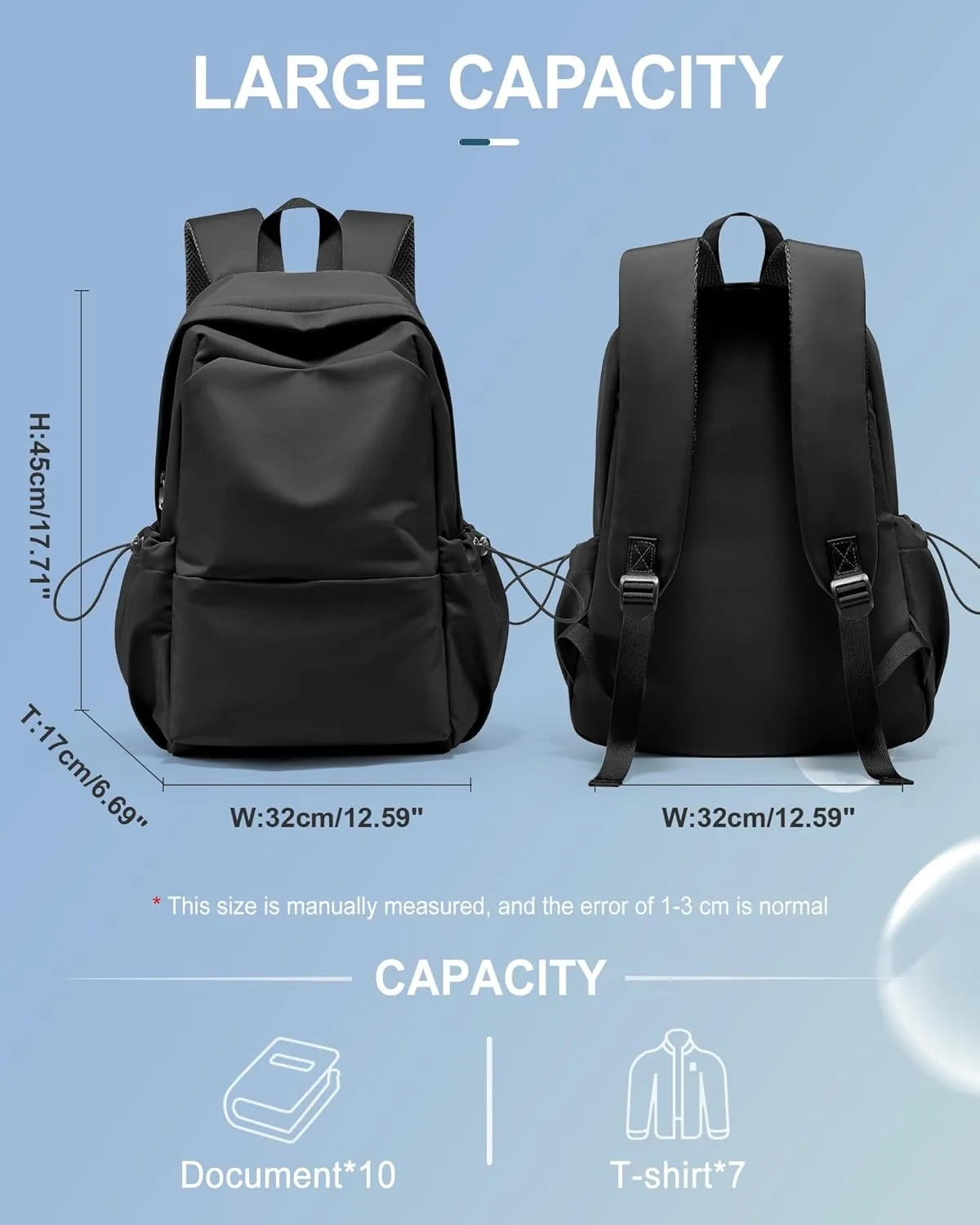 Black Backpack For Women Men School Aesthetic Lightweight College Backpack for Boys Girls Book Bag Casual Daypack Laptop Gym Backpacks