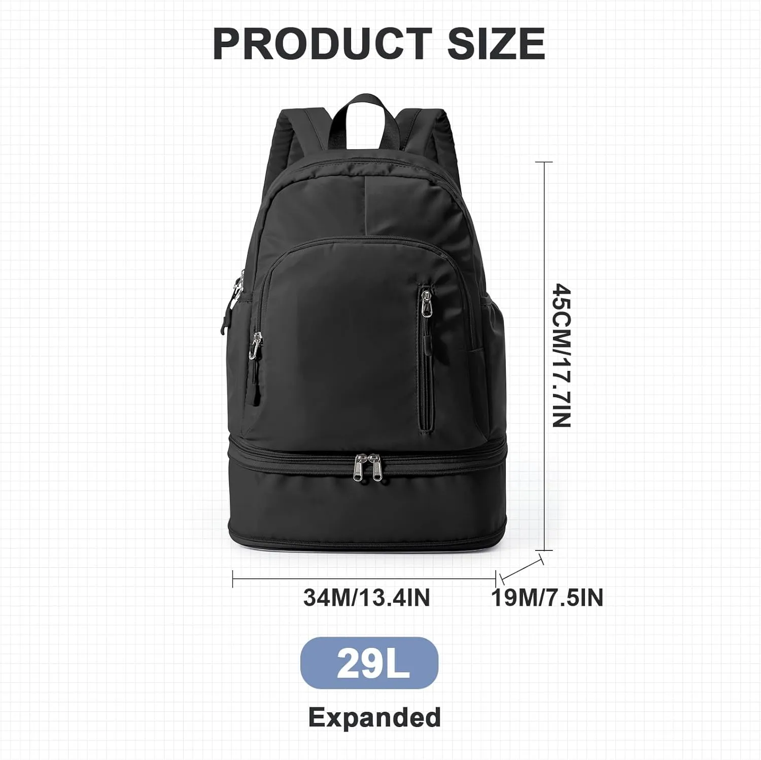 Black Gym Backpack for Women Men Backpack With Shoe Compartment Lightweight Travel Backpacks Sports Back pack For Yoga Fitness Beach Hiking Sports