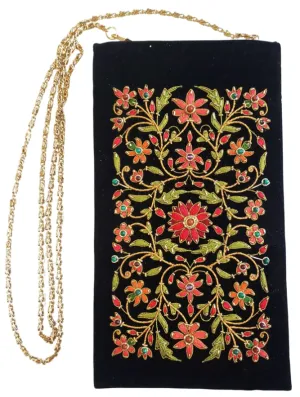 Black Hand Embroidered Velvet Crossbody