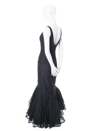 Black Lace Curvaceous Full Length Mermaid Style Vintage Dress SOLD