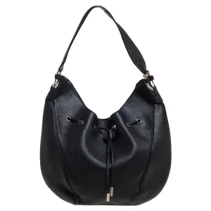 Black Leather Drawstring Hobo