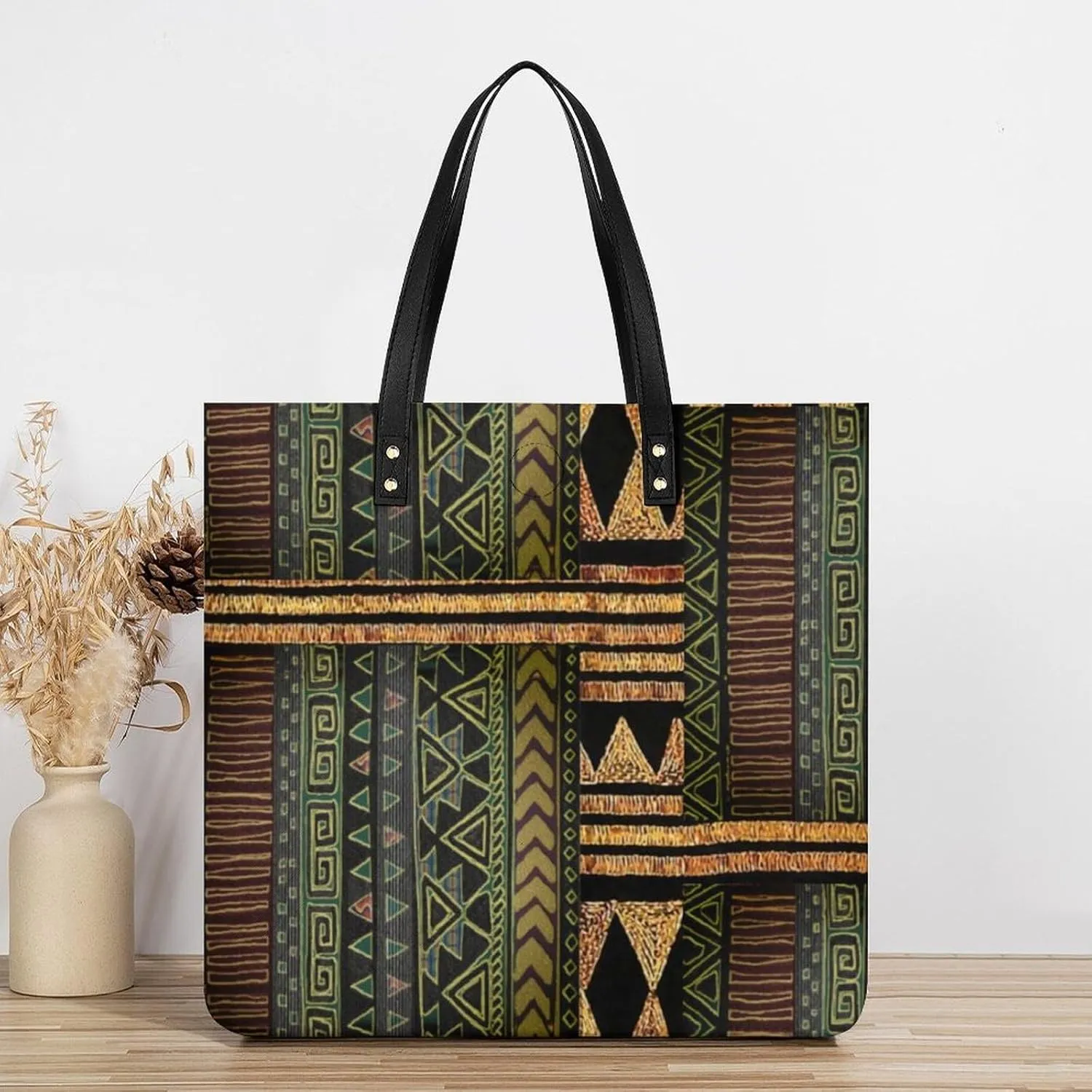 Black Retro Large Capacity Leather Handbag