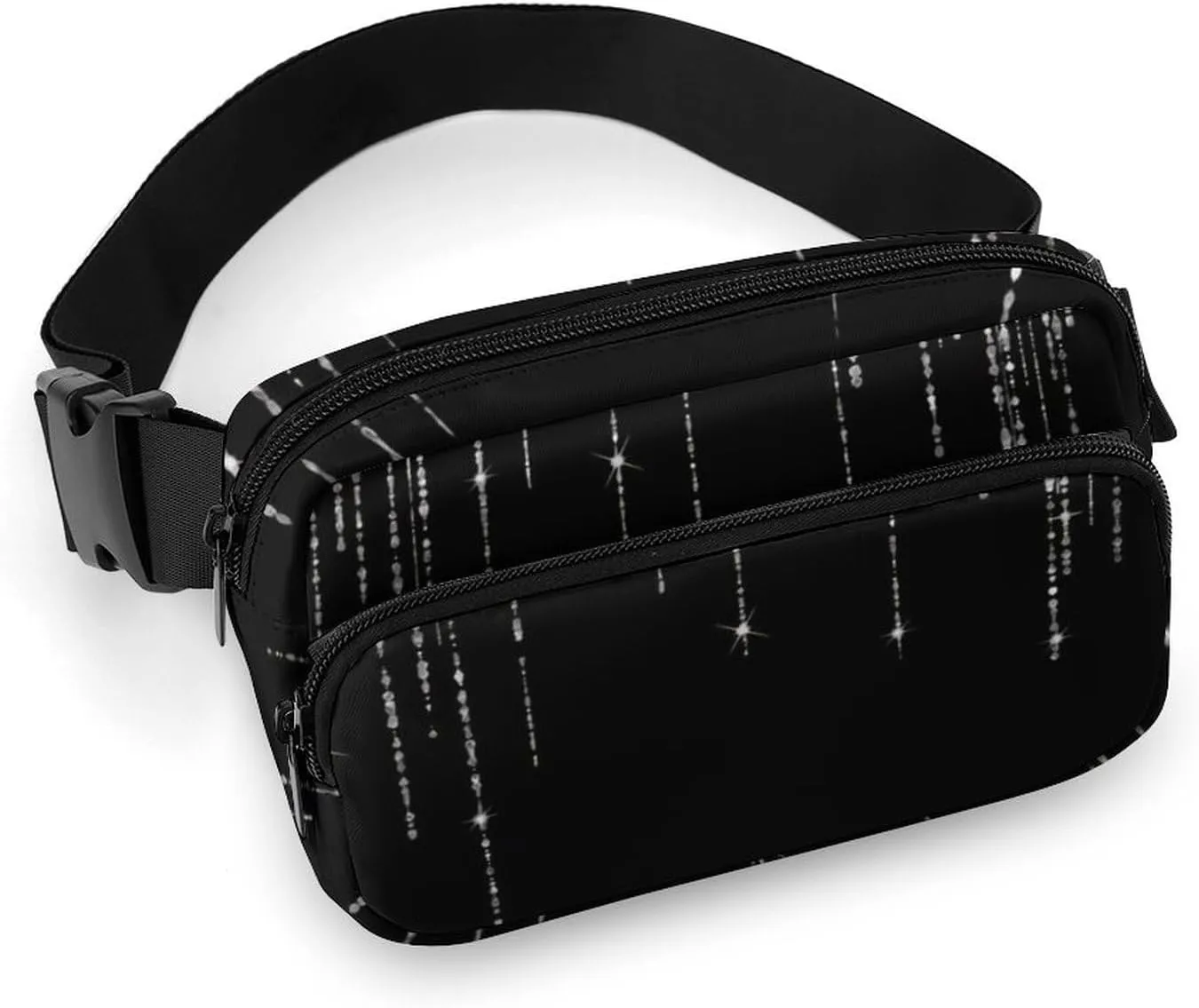 Black Silver Sparkly Glitter Fringe Fashionable Waist Bag, Men's And Women's Crossbody Bag