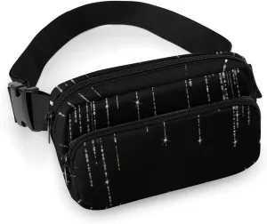 Black Silver Sparkly Glitter Fringe Fashionable Waist Bag, Men's And Women's Crossbody Bag