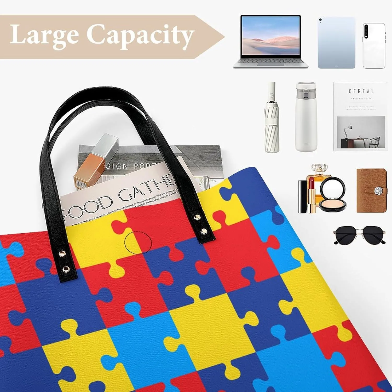 Black White Milk Cow Spots Print Pattern Leather Handbag with Large Space, Fashionable Handbag