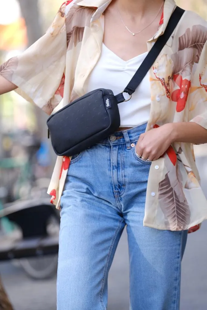 Black with Birds Texture Lawrence Fanny Pack